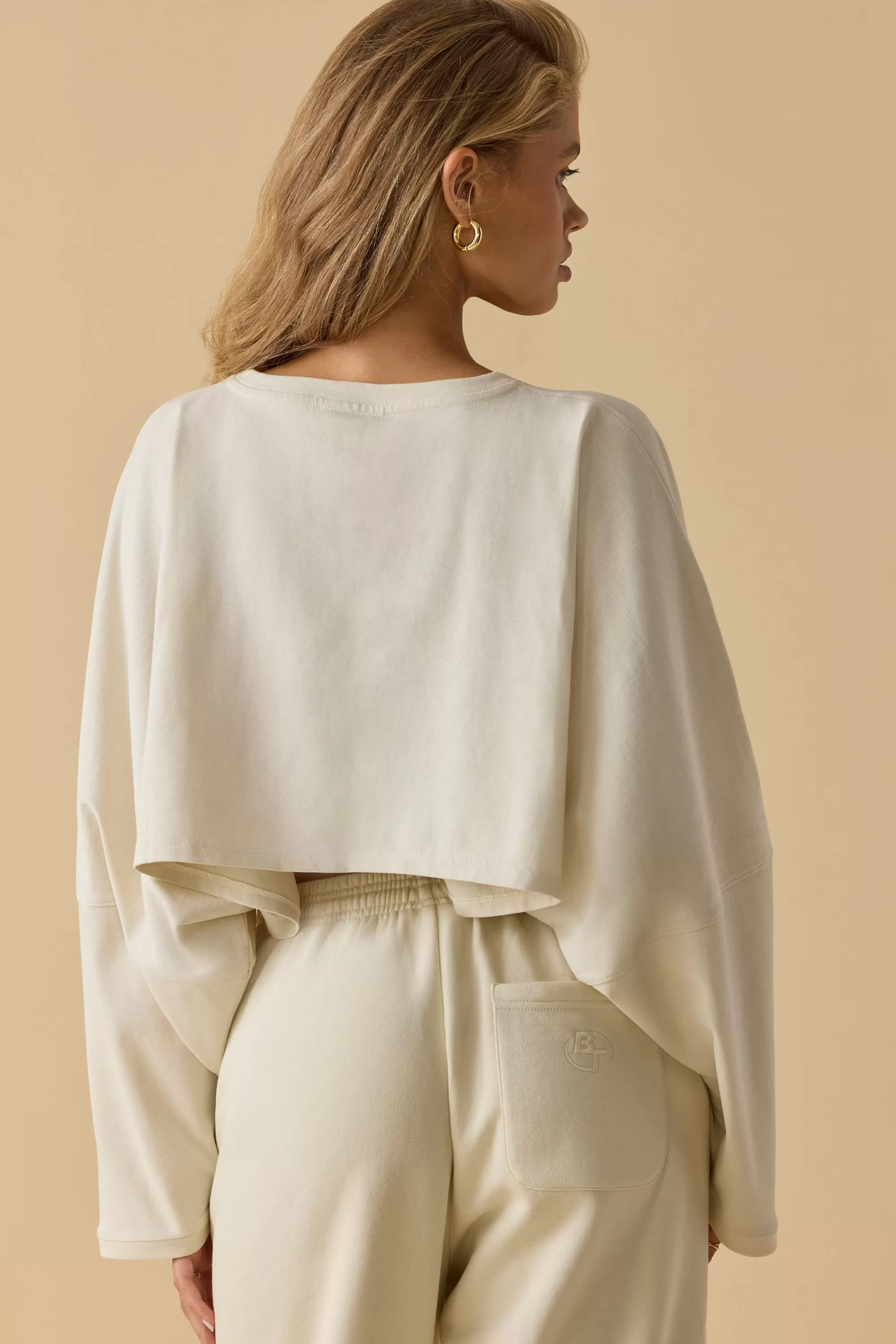 Oh Polly Oversized Long Sleeve Crop Top In Bone Best