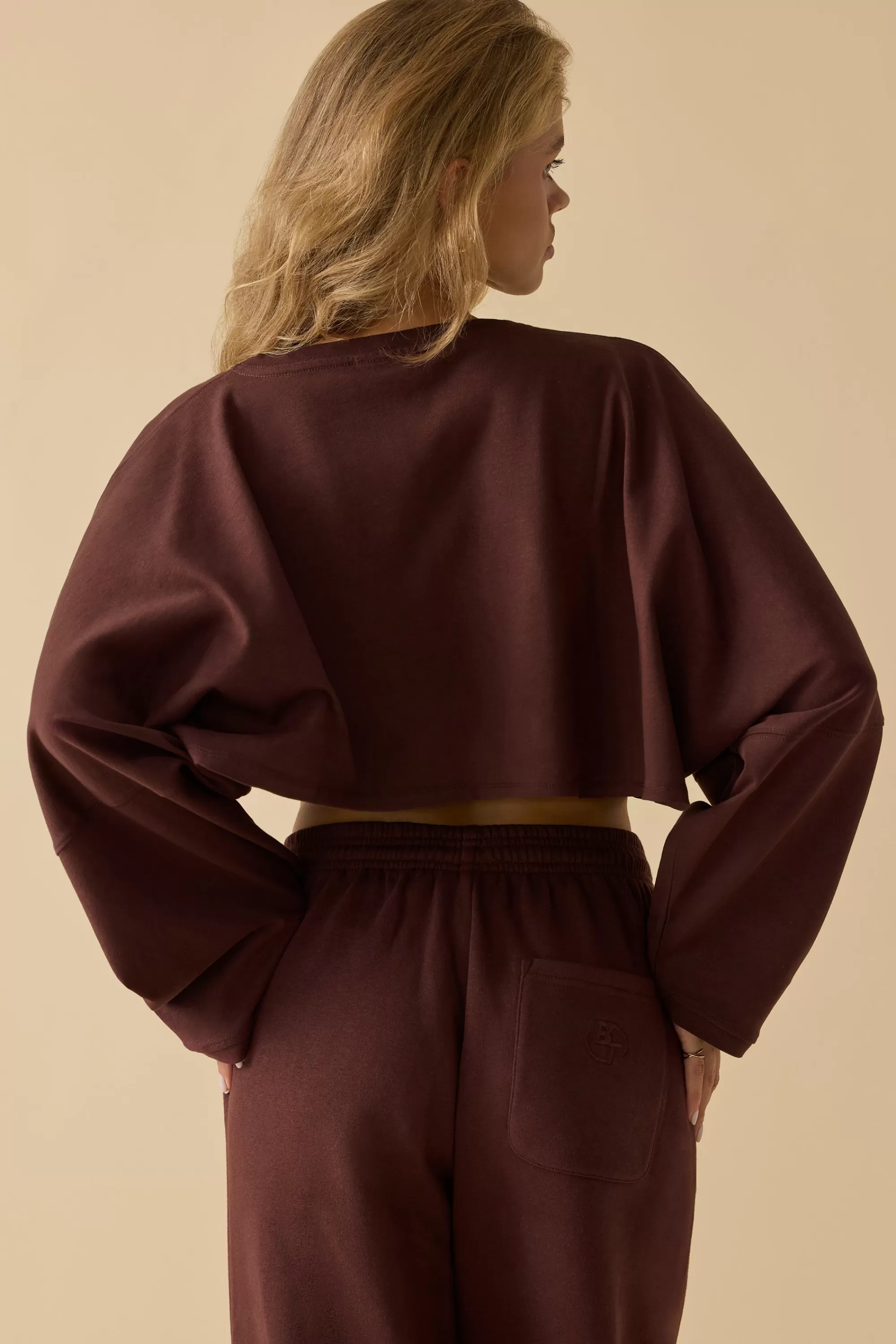 Oh Polly Oversized Long Sleeve Crop Top In Mahogany Outlet