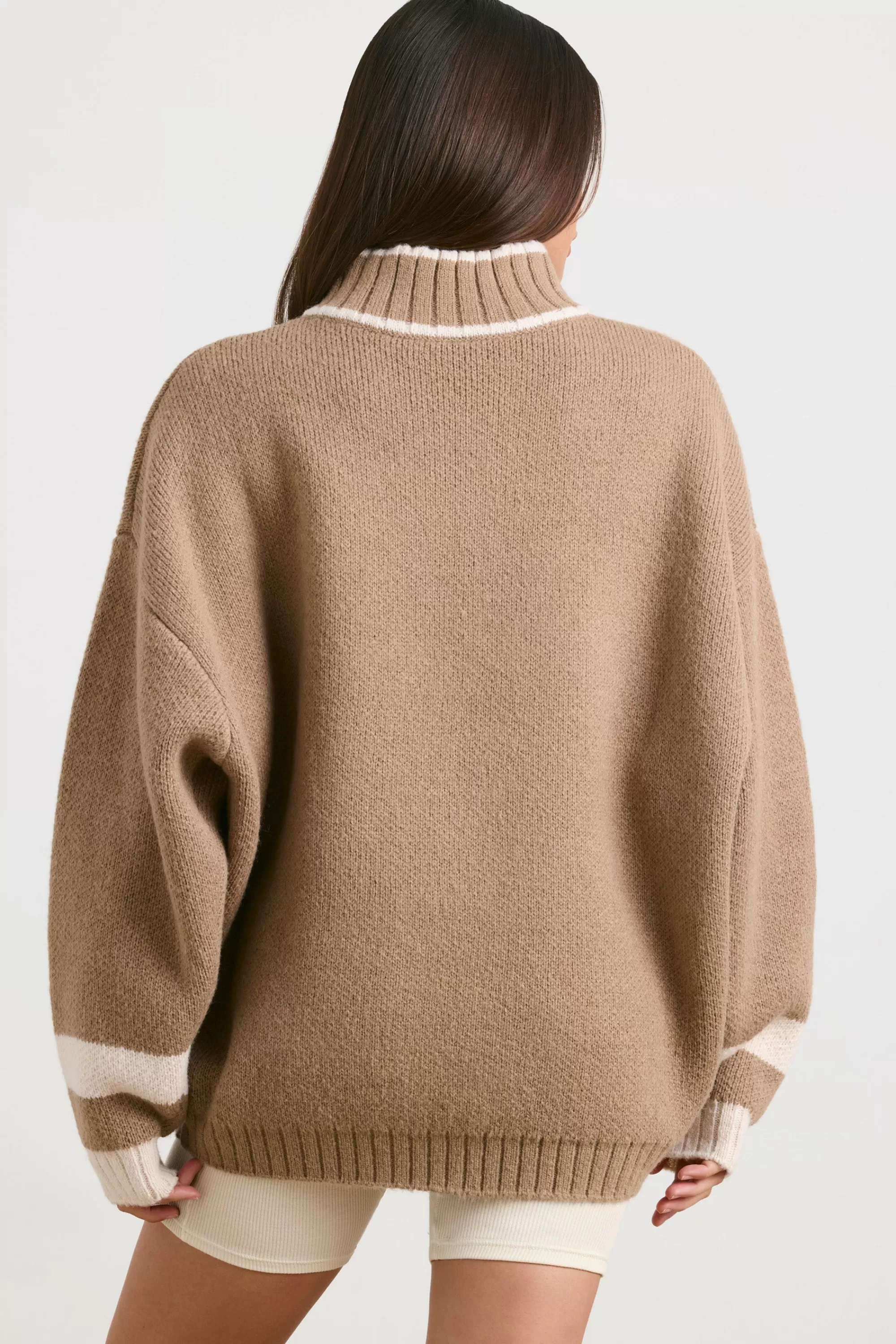 Oh Polly Oversized Quarter-Zip Chunky-Knit Jumper In Espresso Cheap