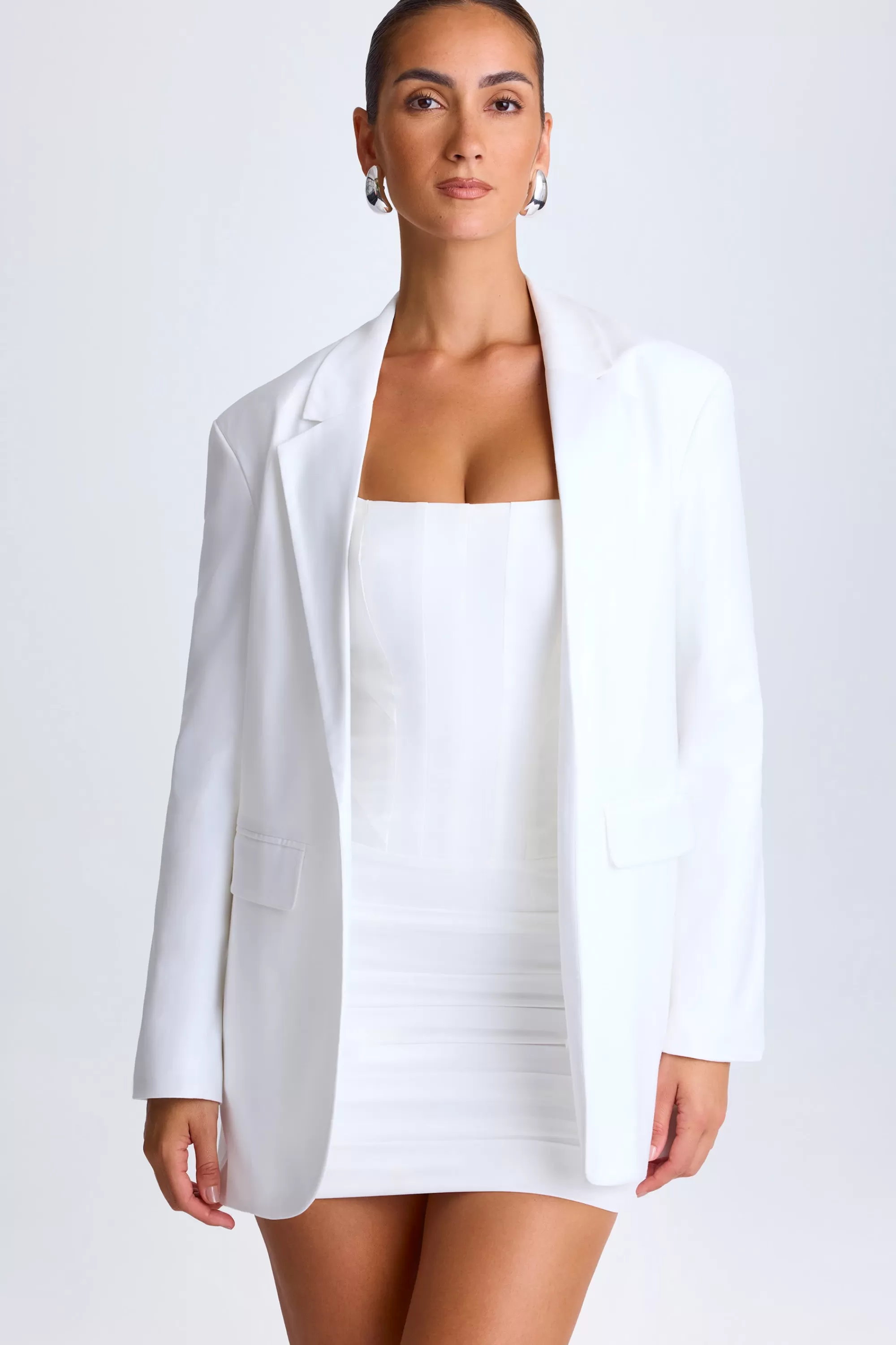 Oh Polly Oversized Single-Breasted Blazer In White Cheap