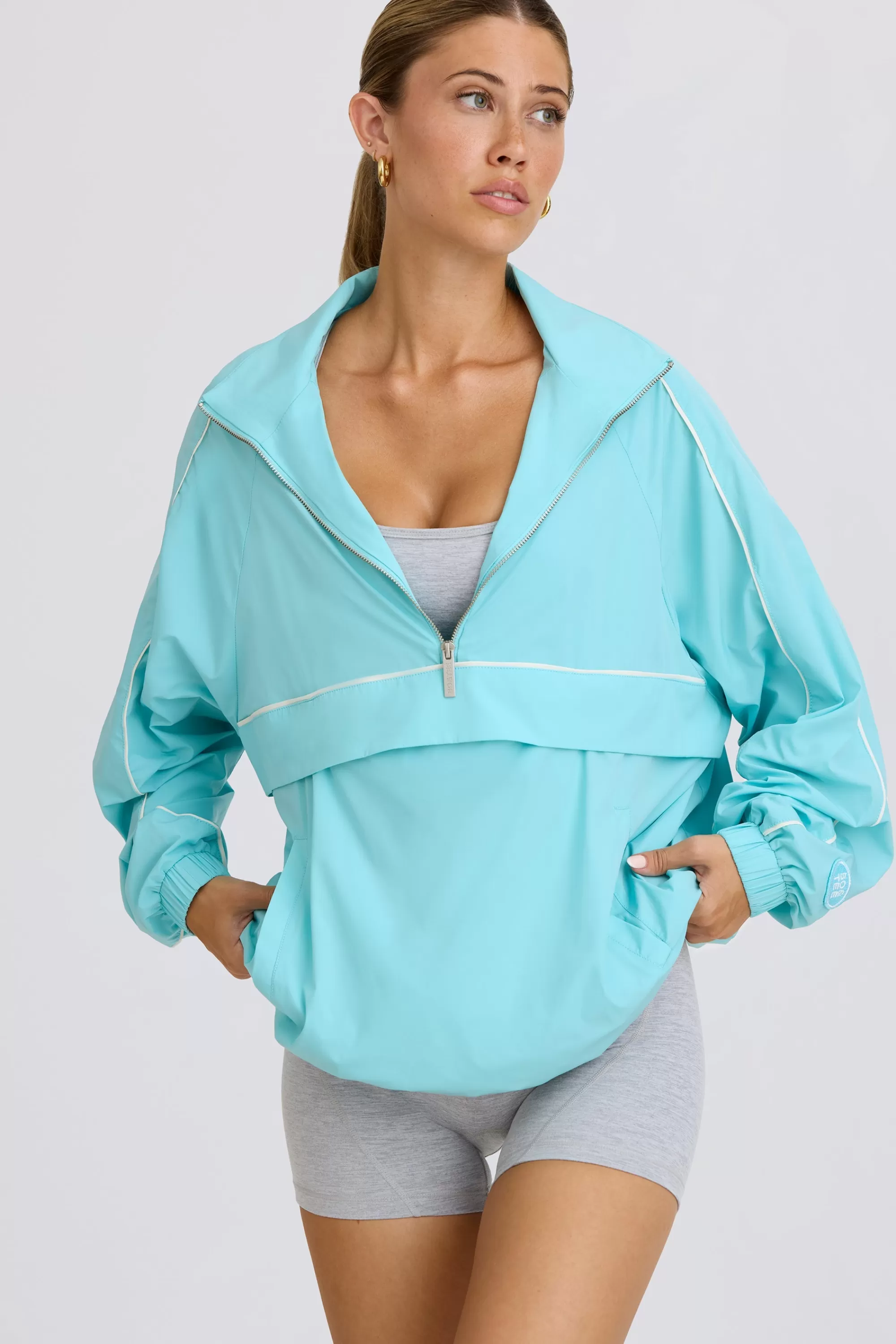 Oh Polly Oversized Track Jacket In Aqua New