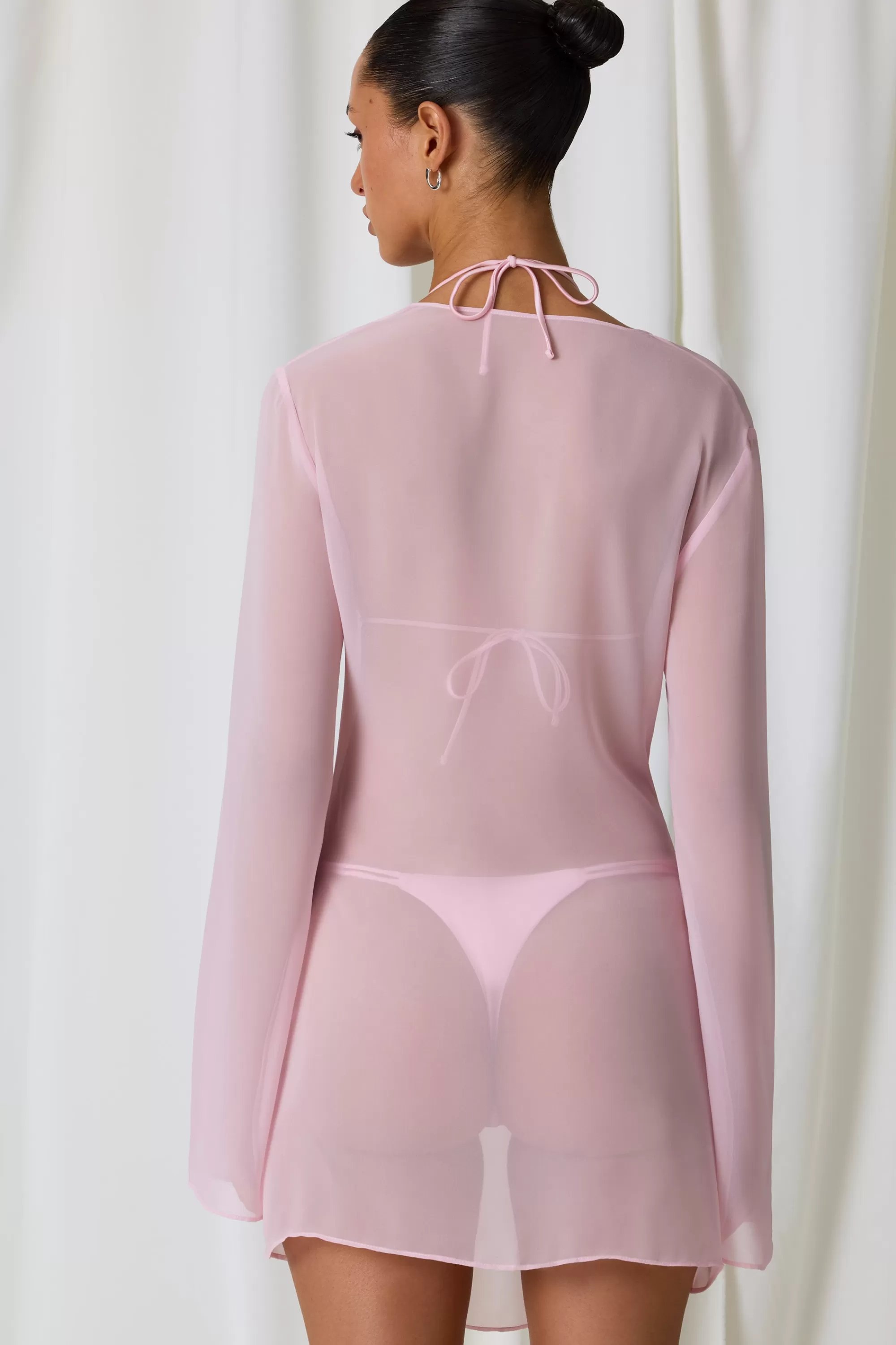 Oh Polly Pearl-Detail Cowl-Neck Micro Mini Dress In Soft Pink Outlet