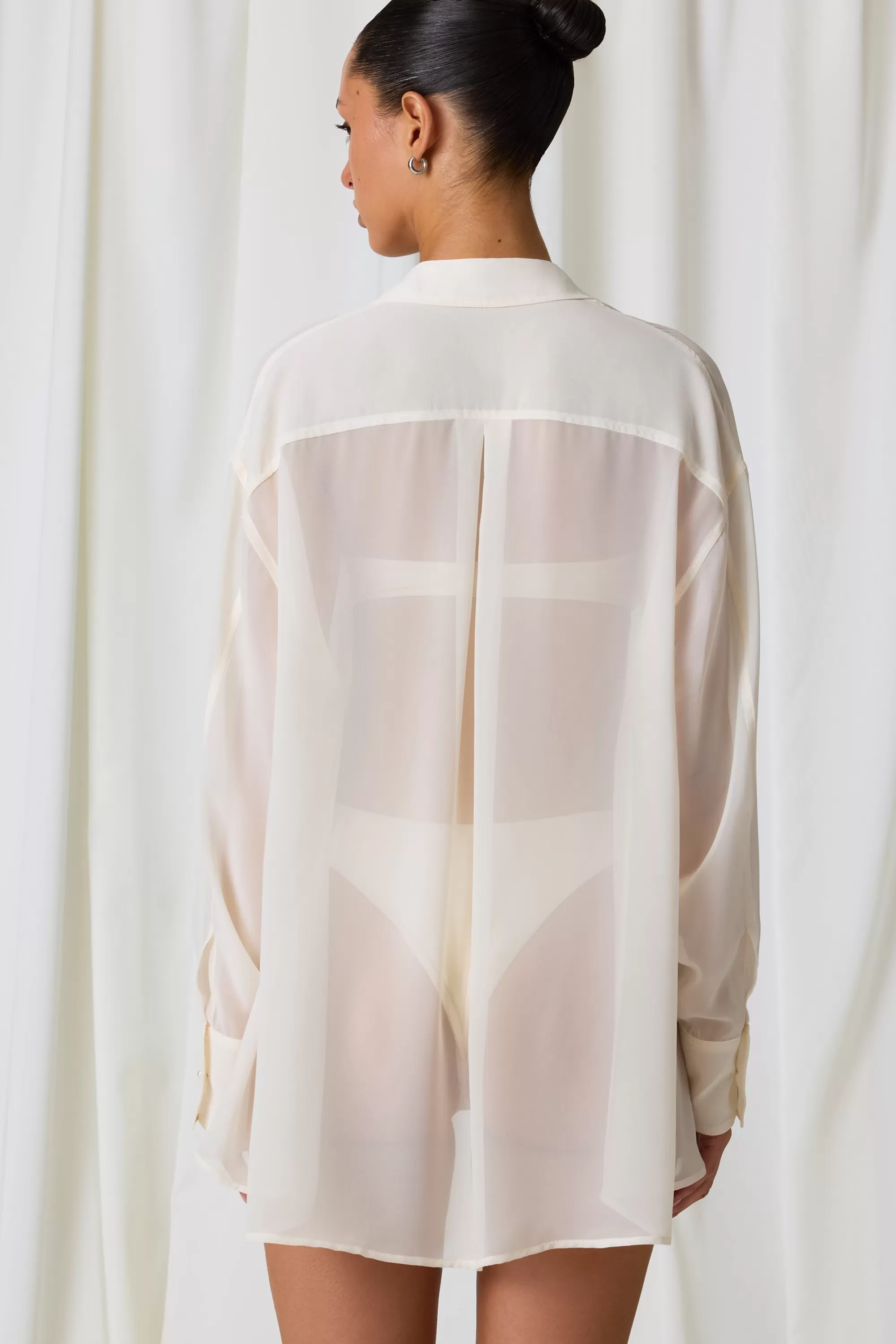 Oh Polly Pearl-Detail Oversized Shirt In Pearl White Store