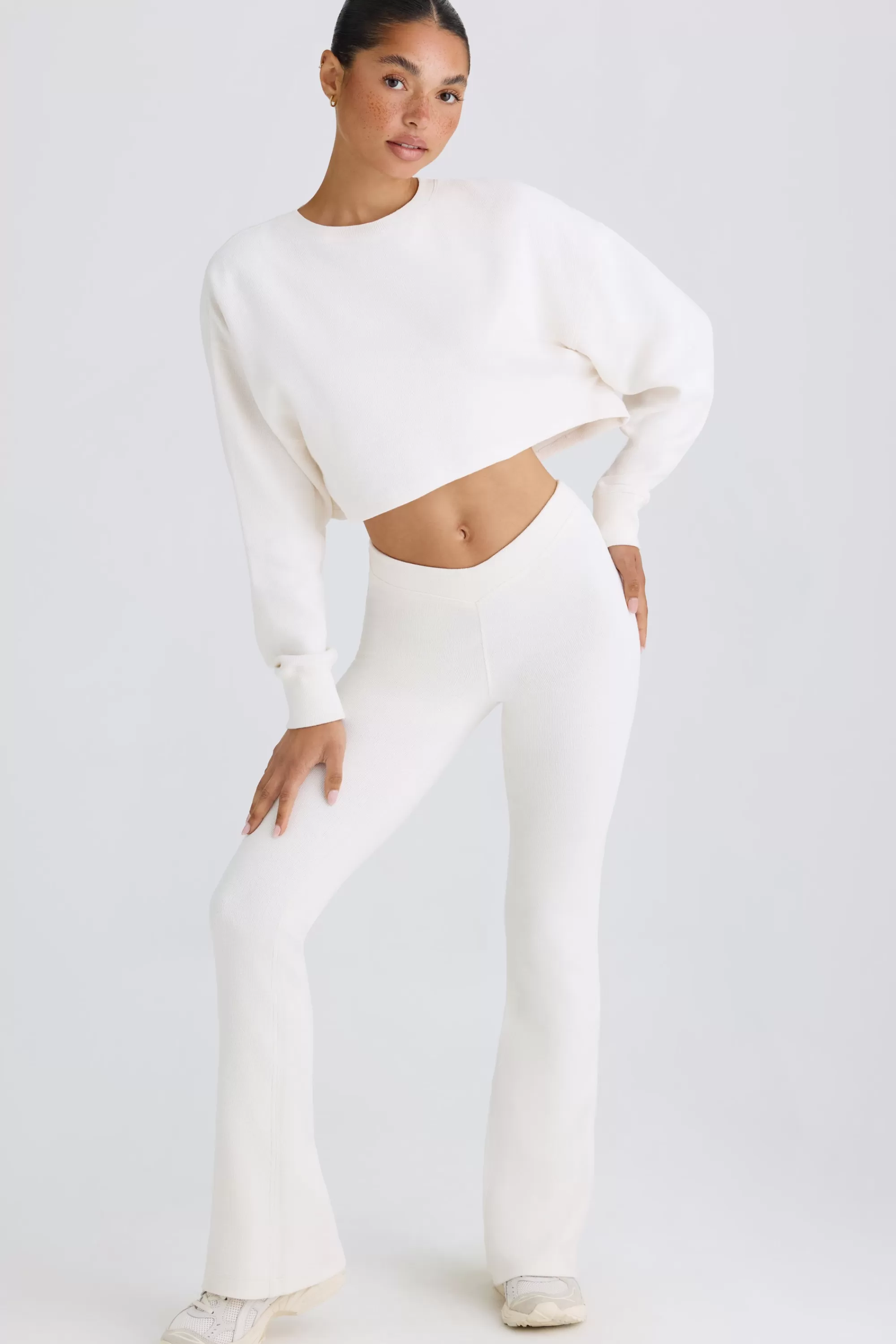 Oh Polly Petite Flared Trousers In White White Shop