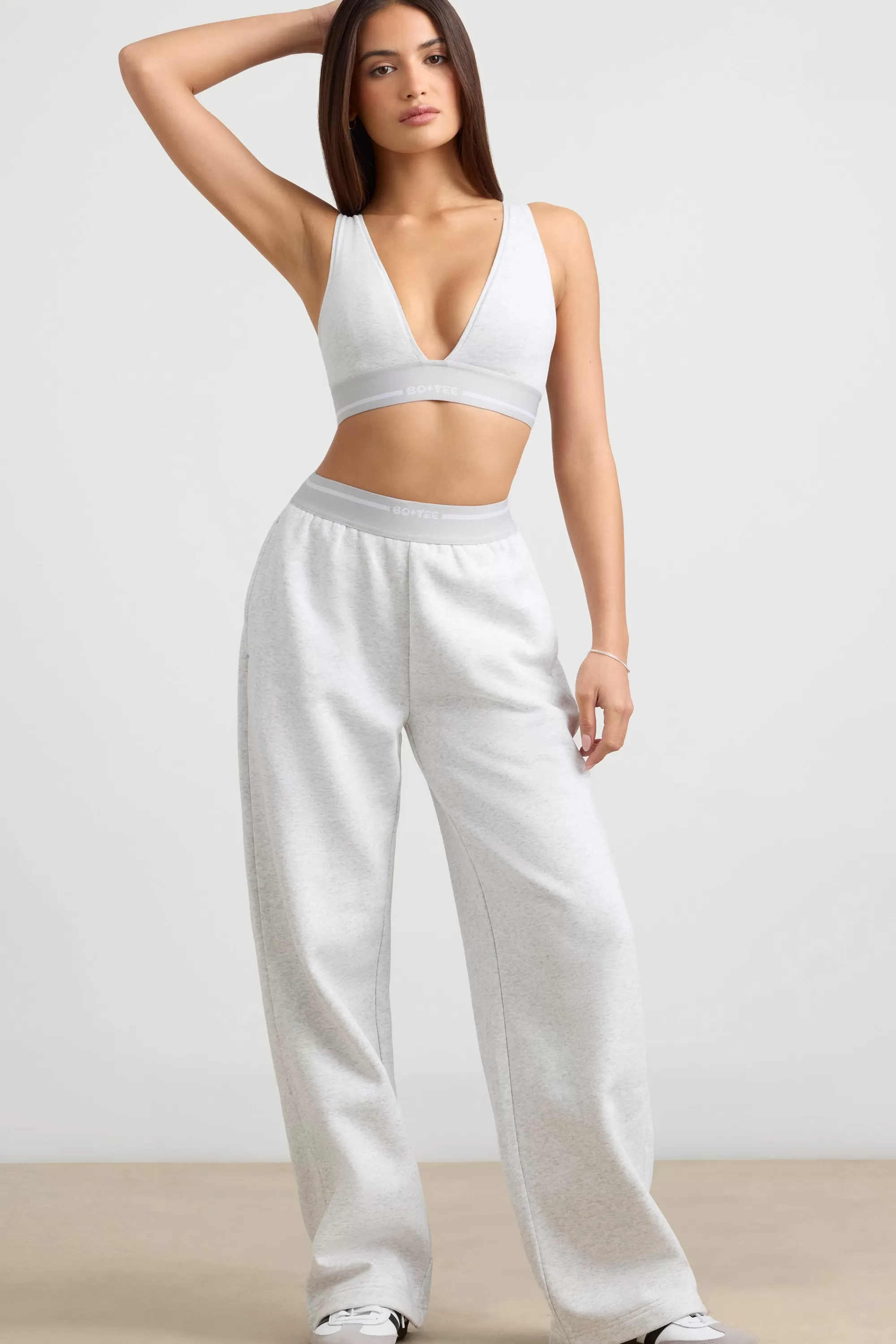 Oh Polly Petite High-Waist Straight-Leg Joggers In Grey Marl Best Sale