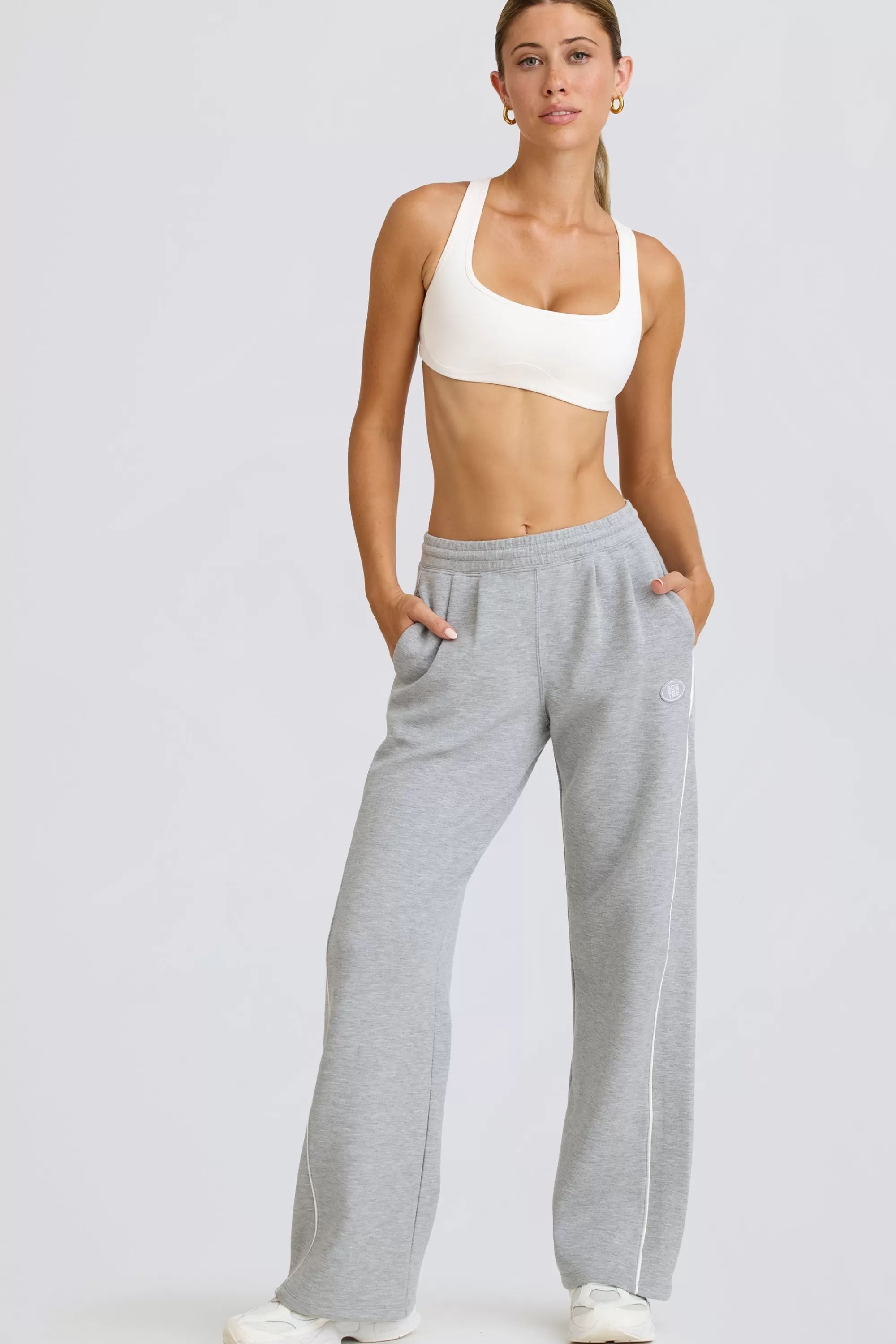 Oh Polly Petite Mid-Rise Straight-Leg Joggers In Grey Marl Best Sale