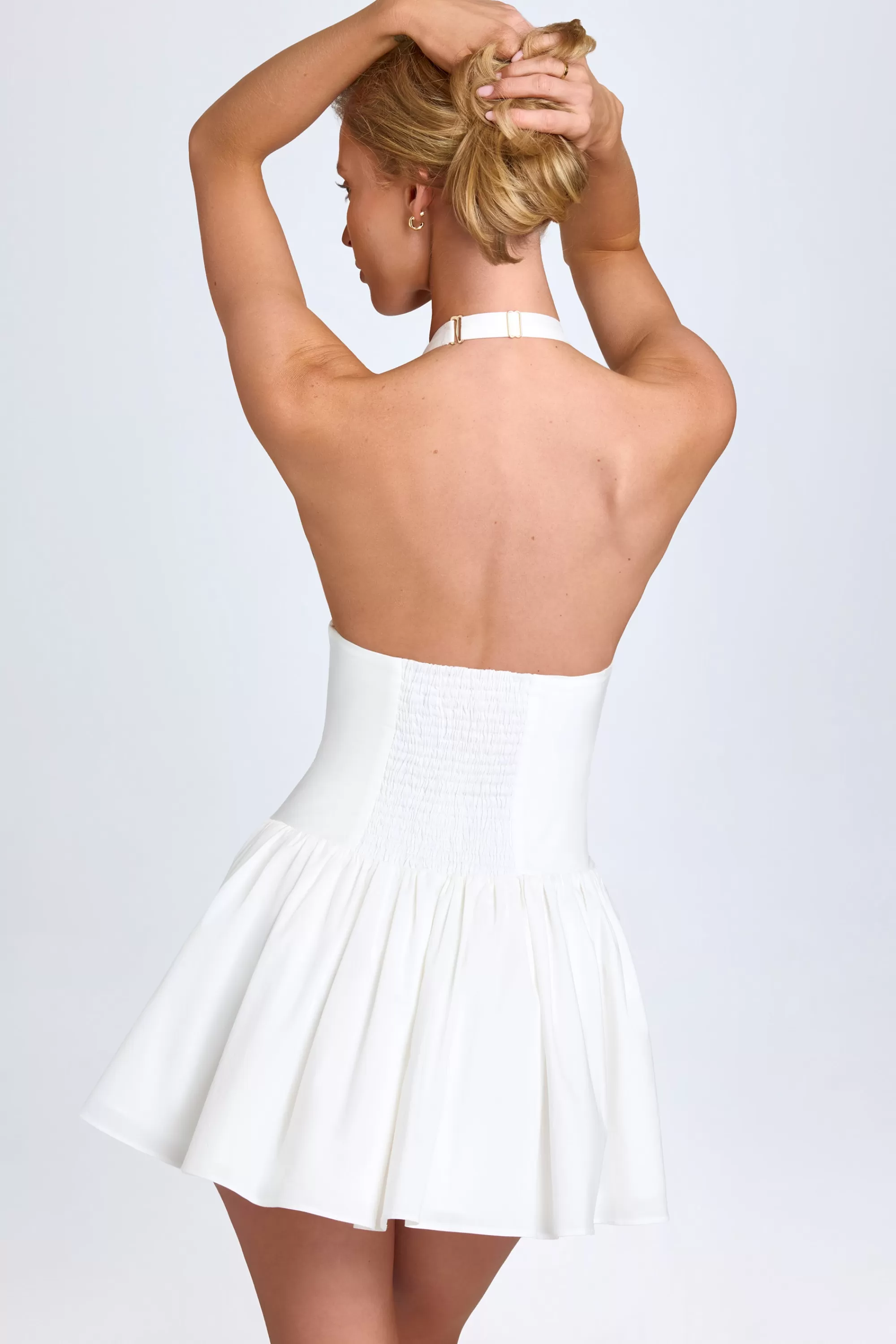 Oh Polly Pintucked Halterneck Mini Dress In White Store