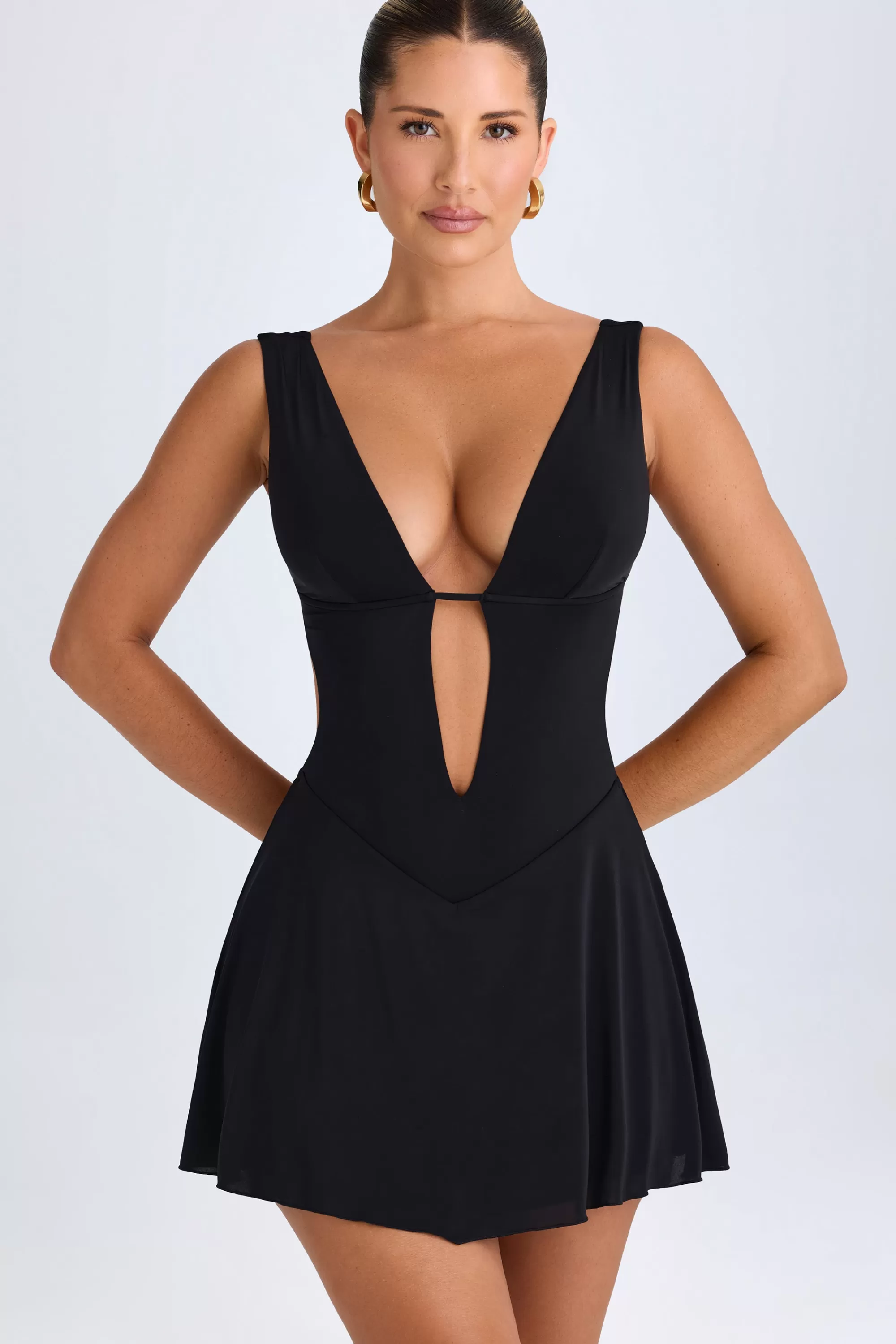 Oh Polly Plunge Cut-Out Mini Dress In Black Best Sale