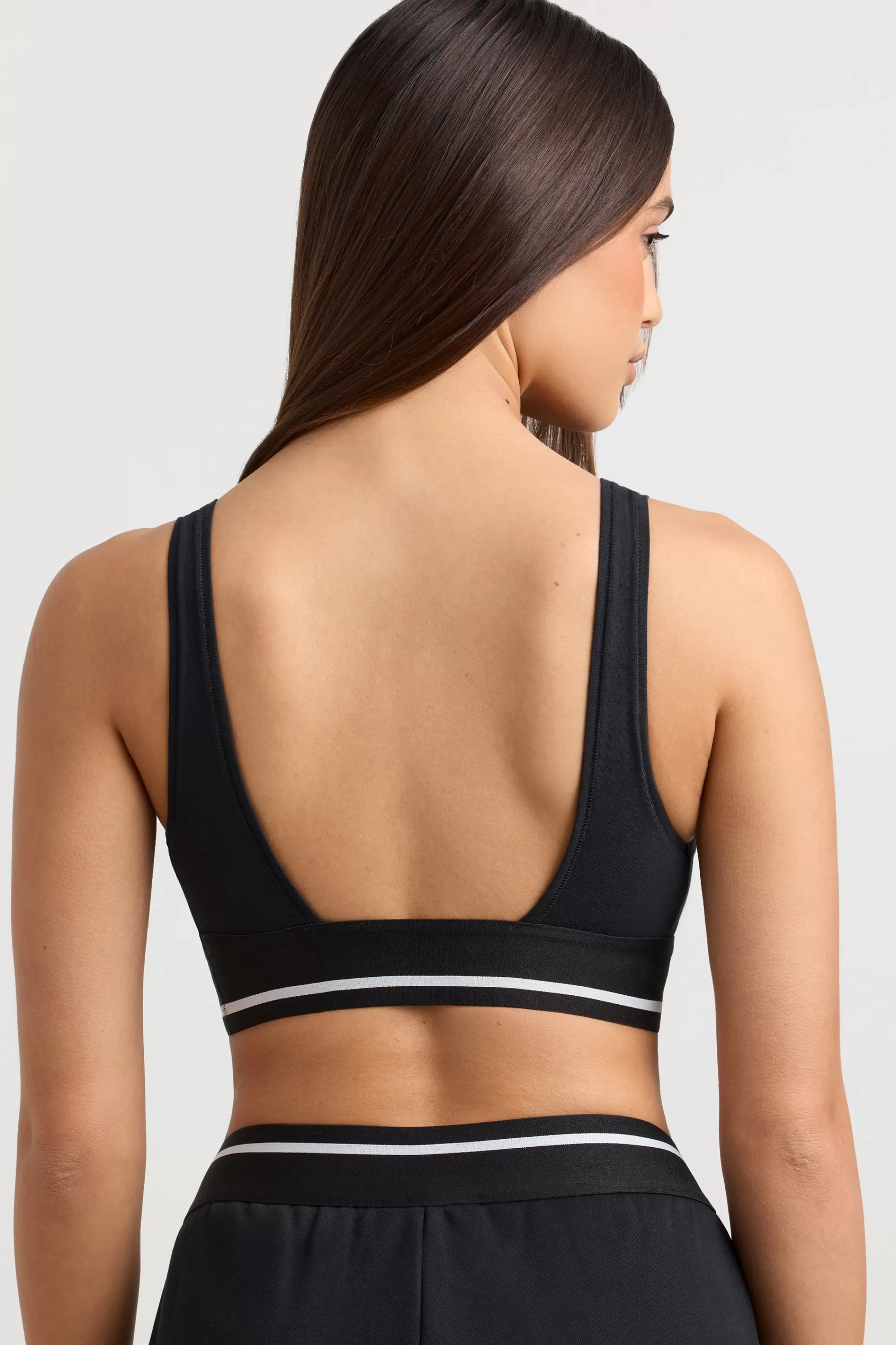 Oh Polly Plunge-Neck Crop Top In Black Cheap