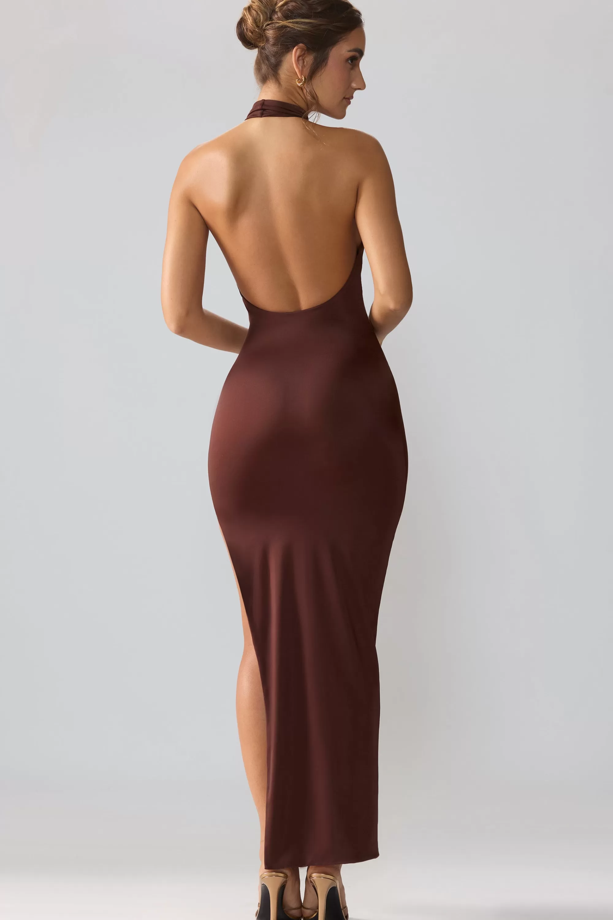 Oh Polly Premium Jersey Cowl Neck Backless Maxi Dress In Espresso Online