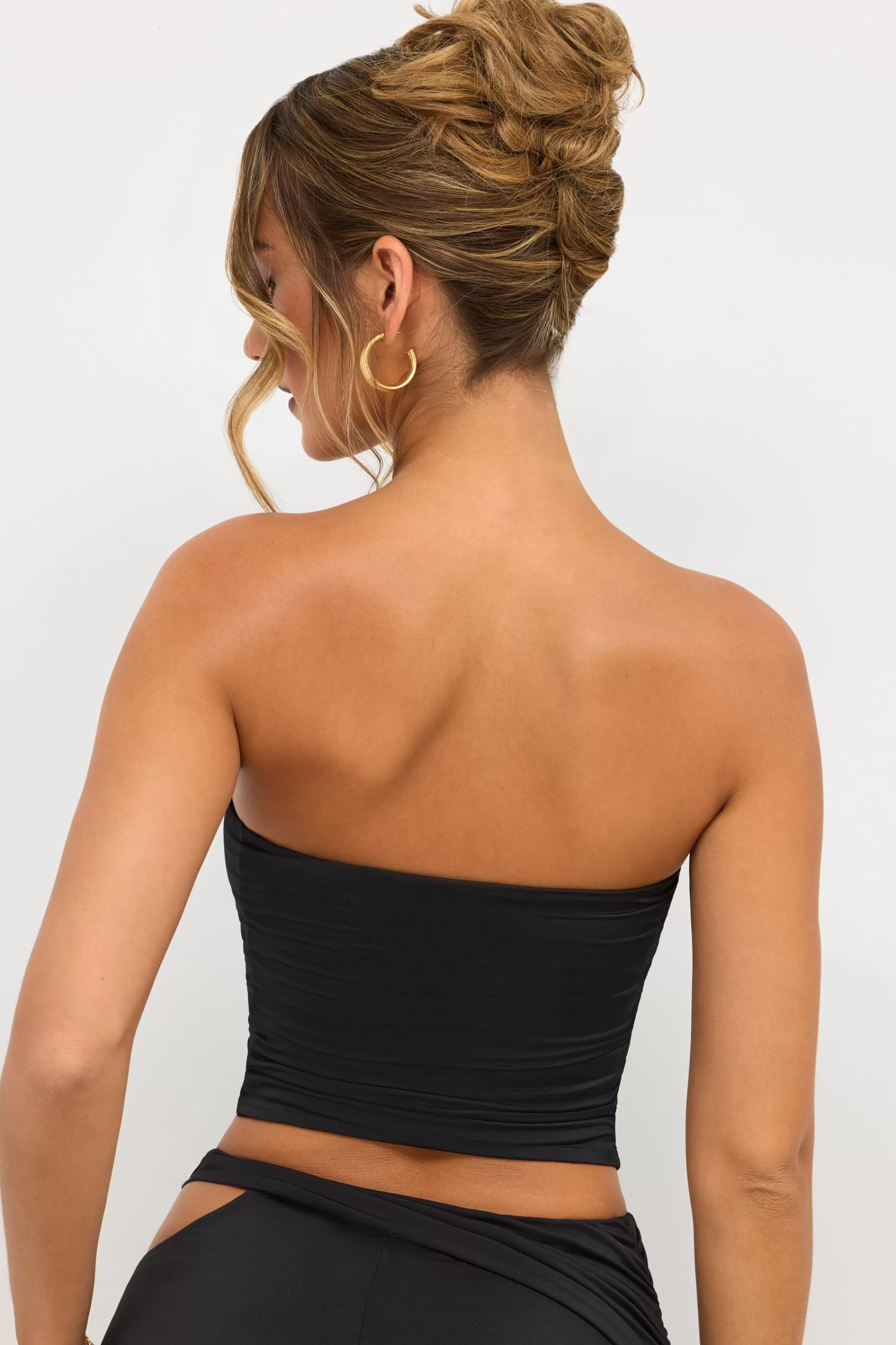 Oh Polly Premium Jersey Strapless Plunge Neck Top In Black Hot