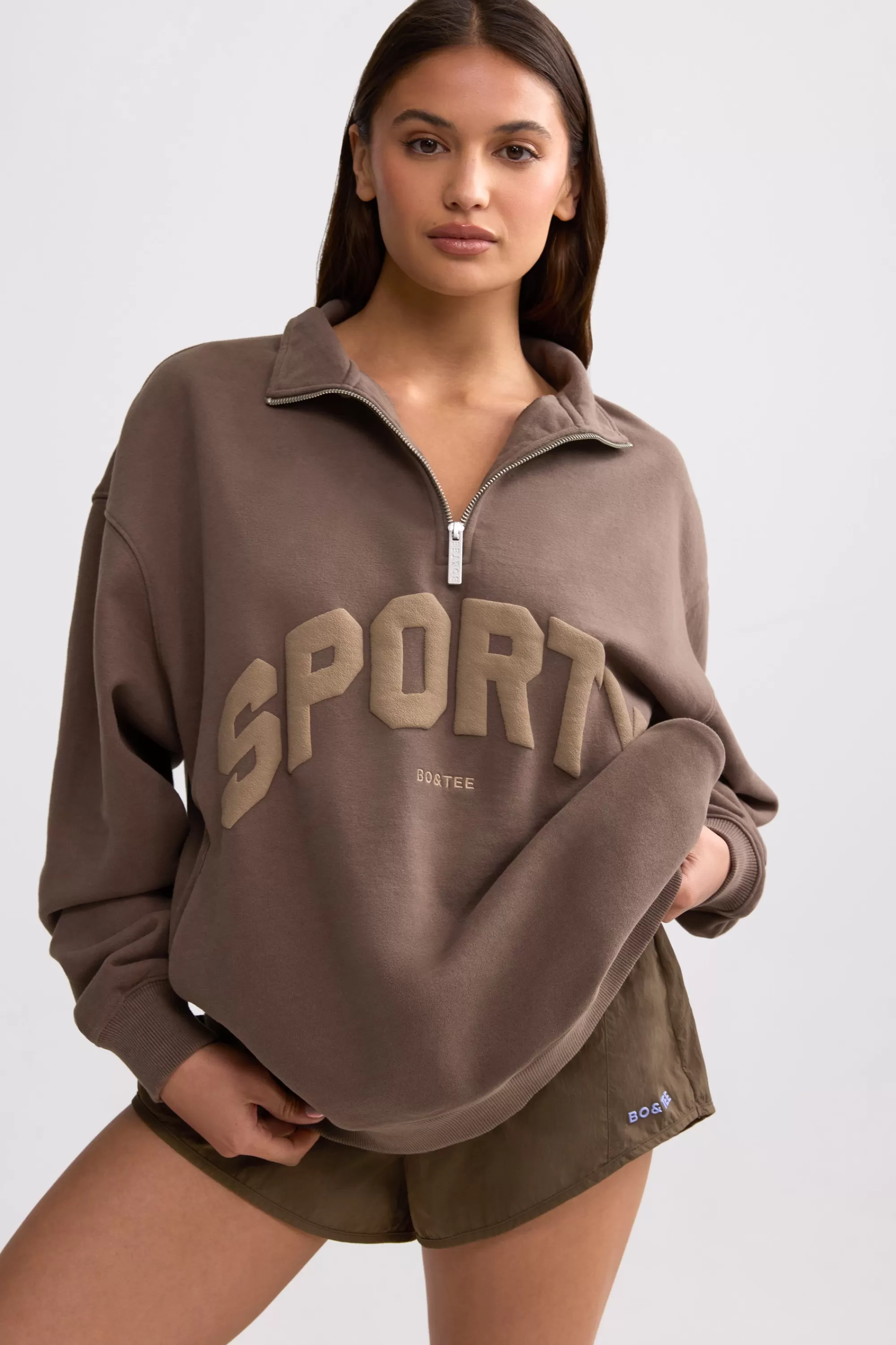 Oh Polly Quarter-Zip Sweatshirt In Espresso Online