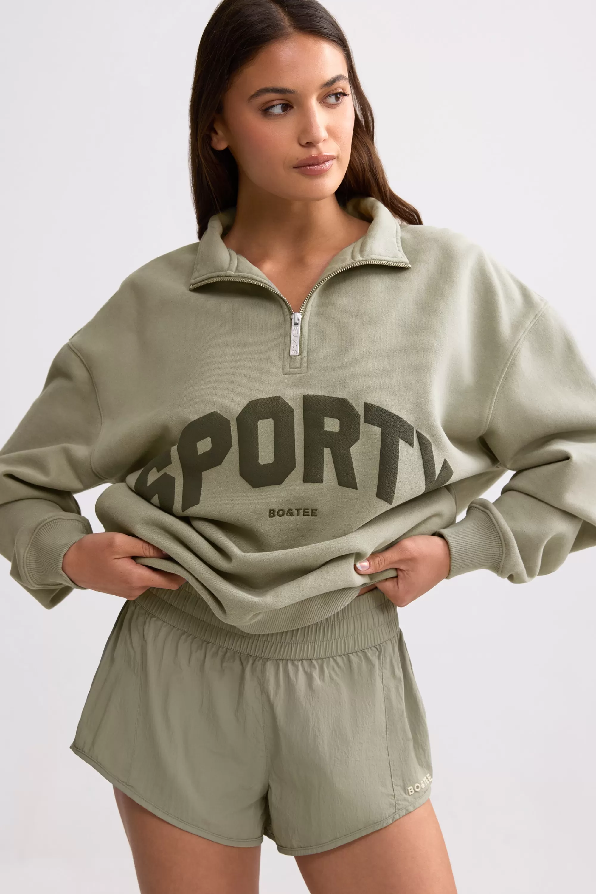 Oh Polly Quarter-Zip Sweatshirt In Mineral Hot