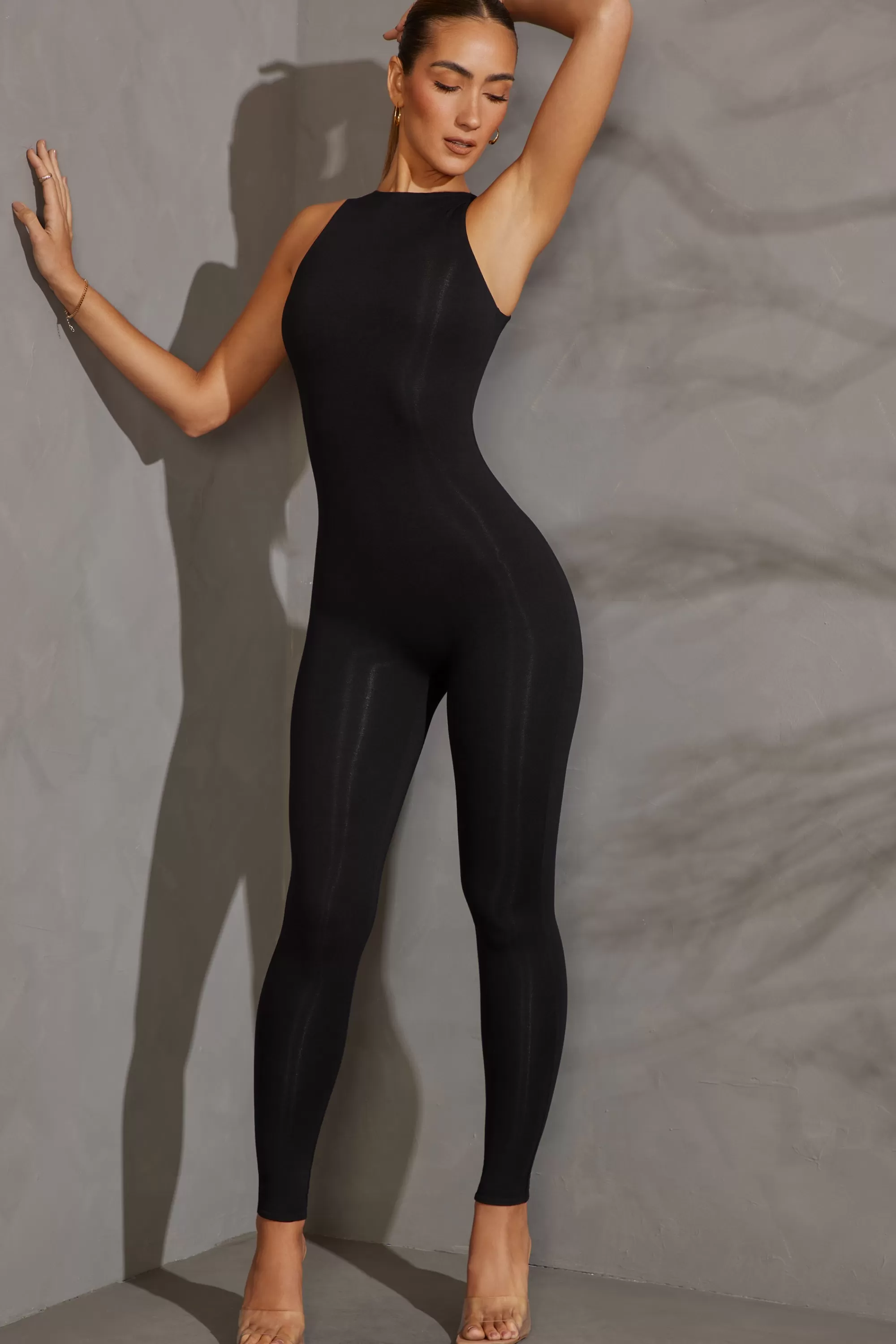 Oh Polly Racer Neck Jumpsuit In Black Store