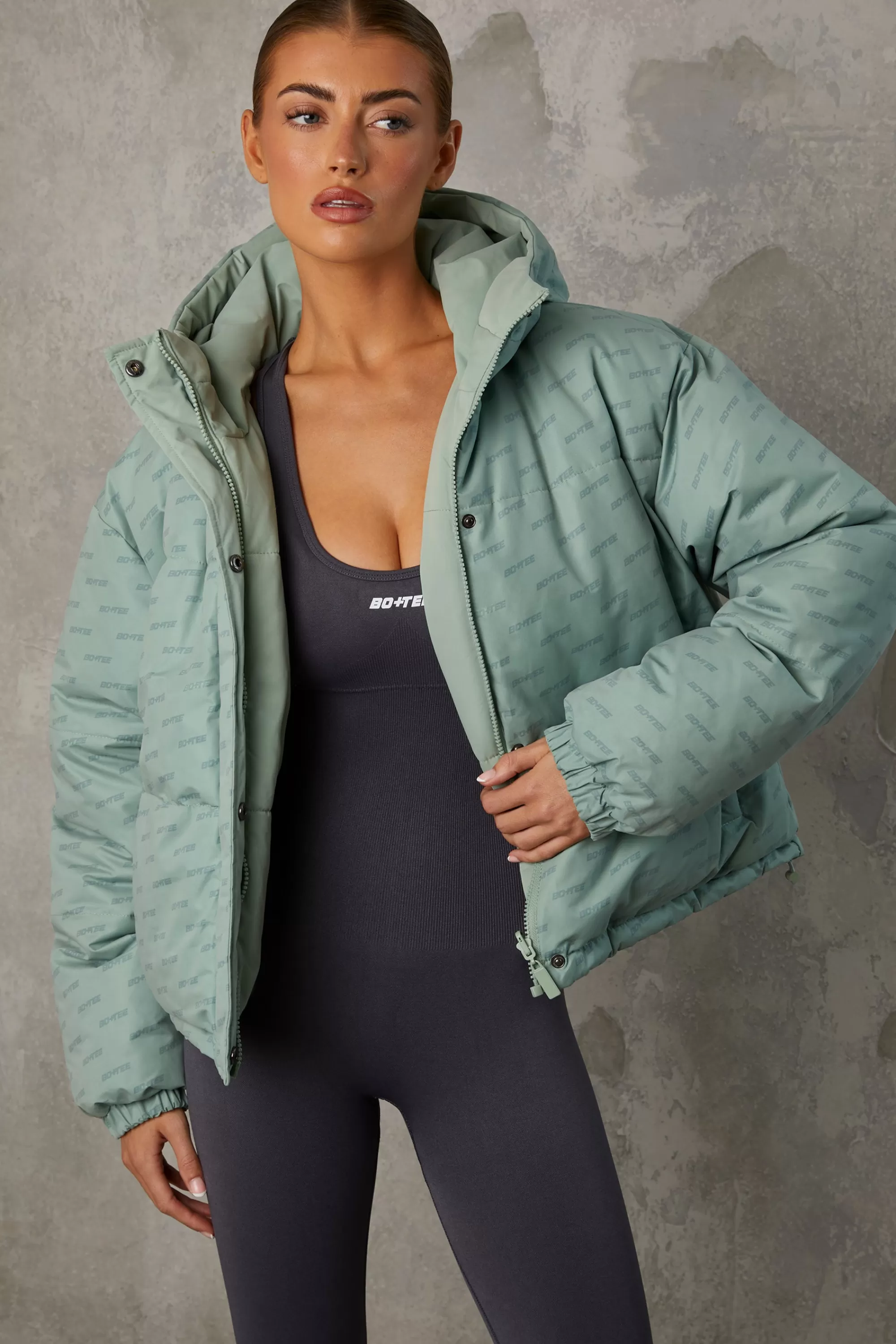 Oh Polly Reversible Hooded Puffer Jacket In Iceberg Green Flash Sale