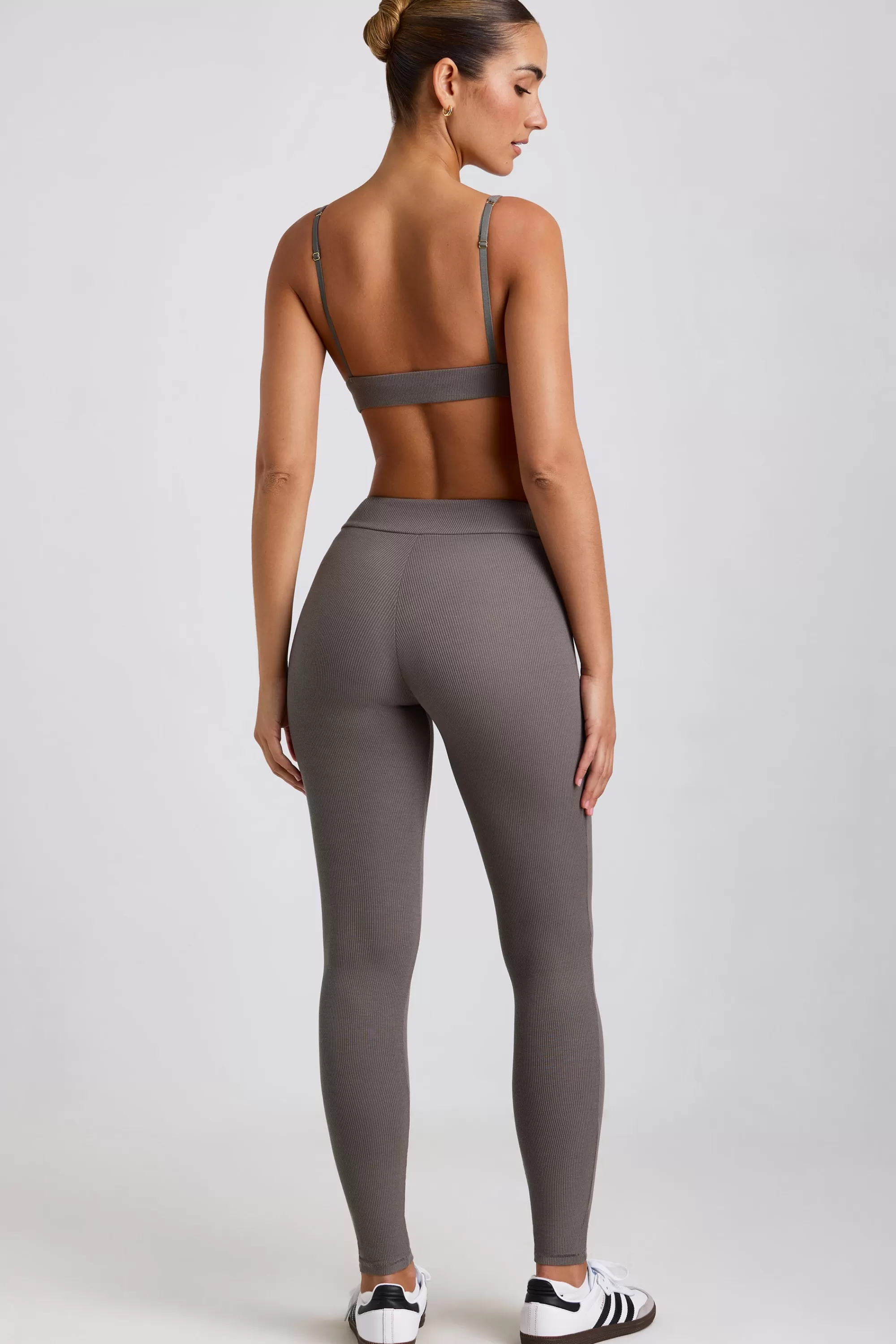 Oh Polly Ribbed Modal High Waist Leggings In Grey Store