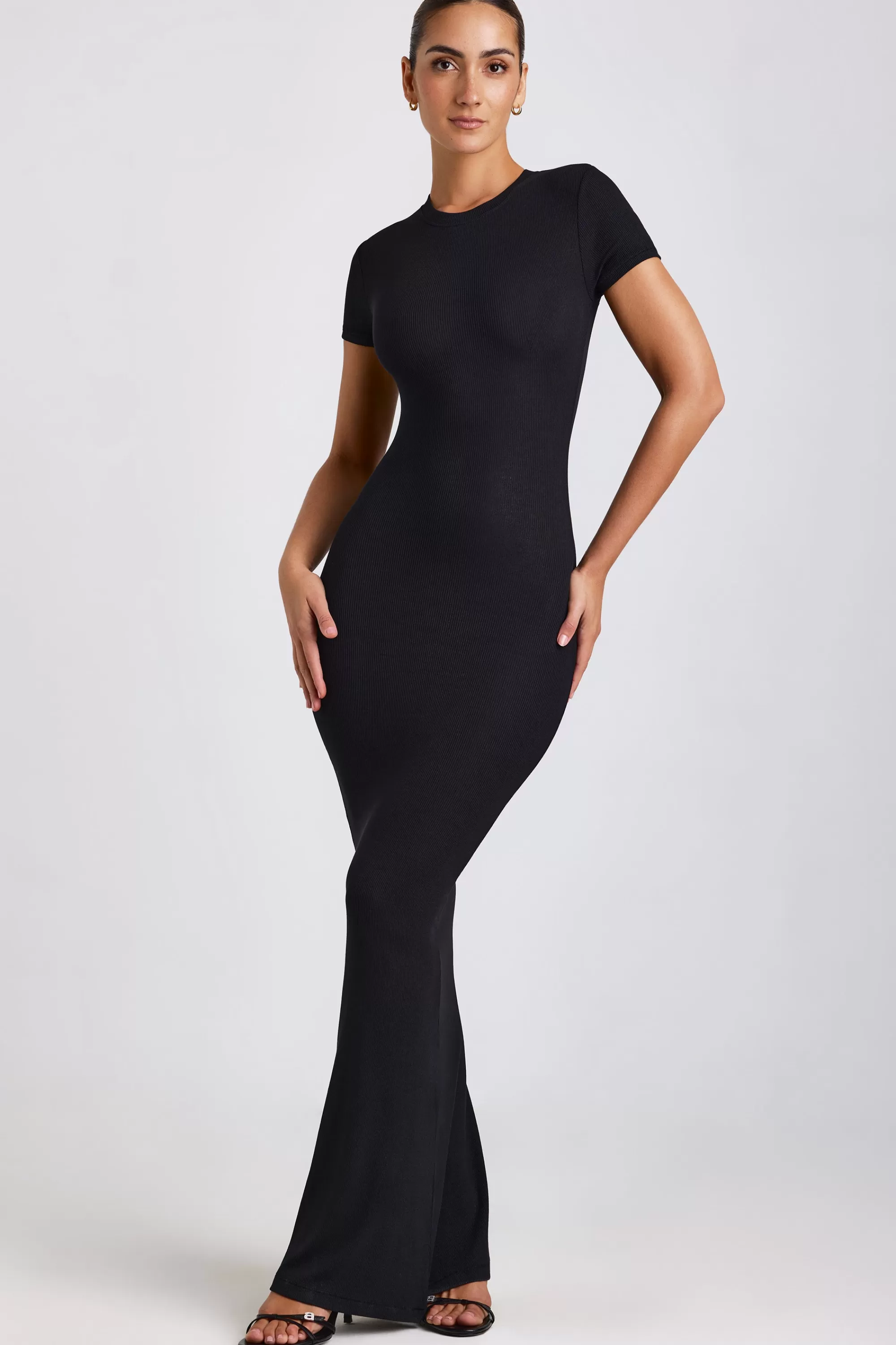 Oh Polly Ribbed Modal Maxi Dress In Black Cheap