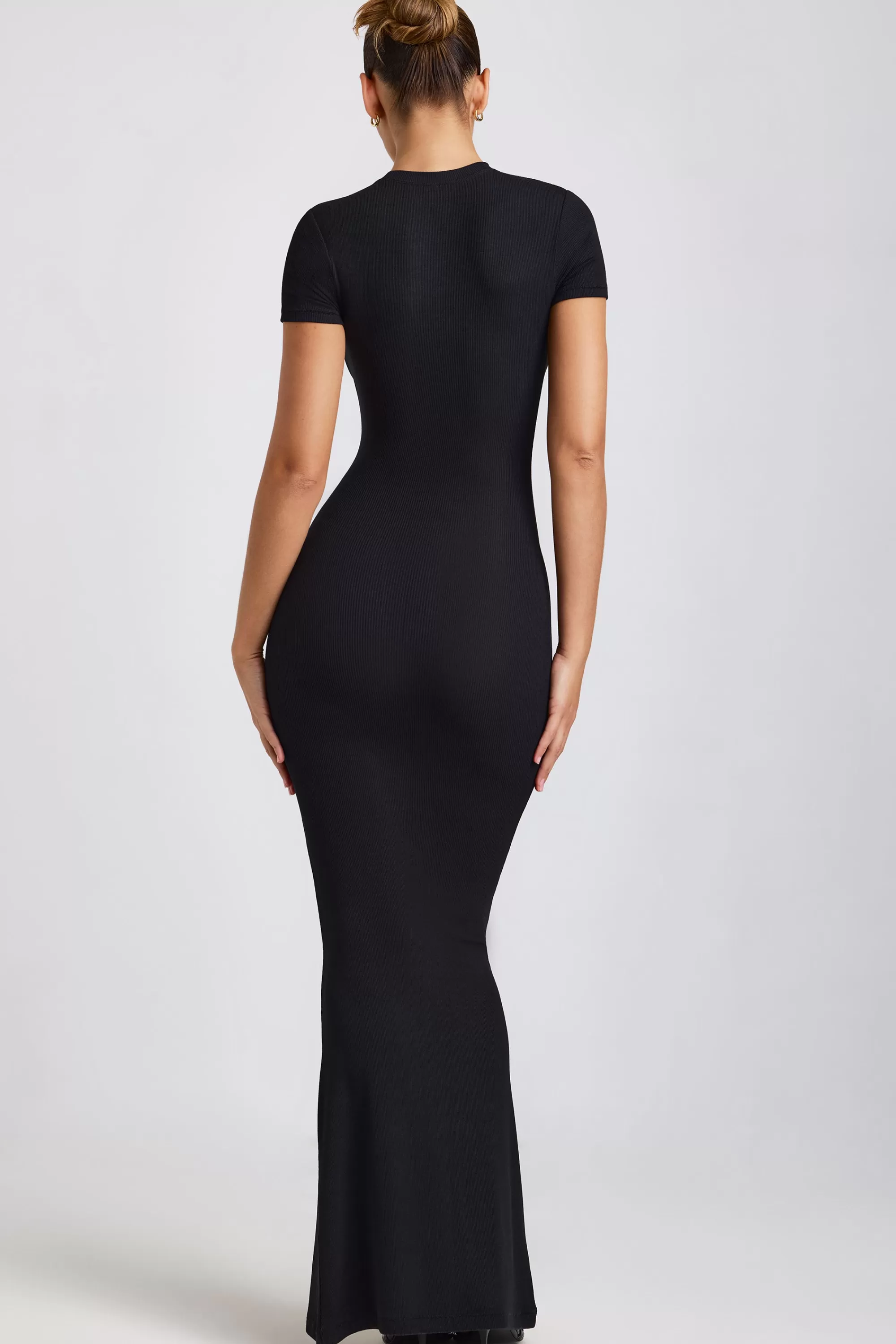 Oh Polly Ribbed Modal Maxi Dress In Black Cheap