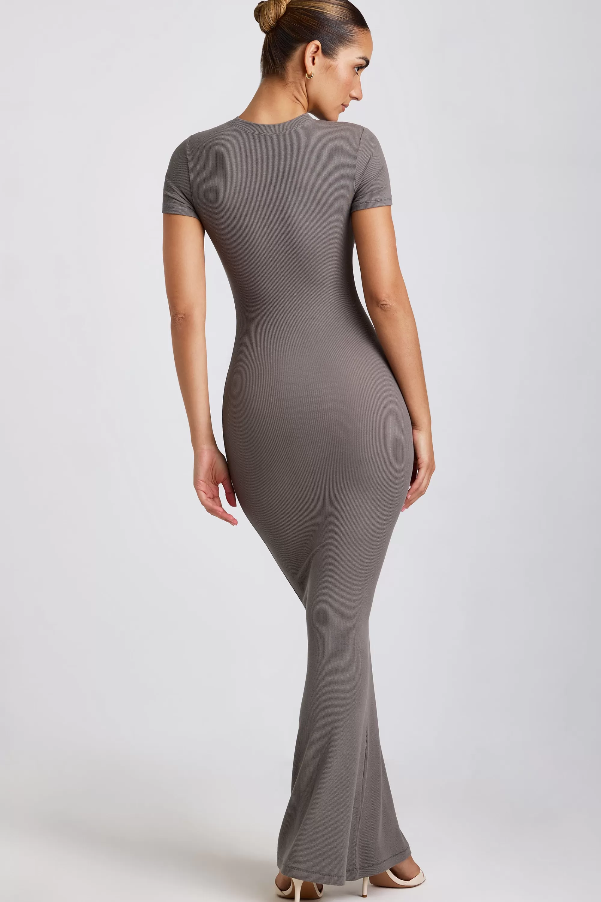 Oh Polly Ribbed Modal Maxi Dress In Grey Outlet