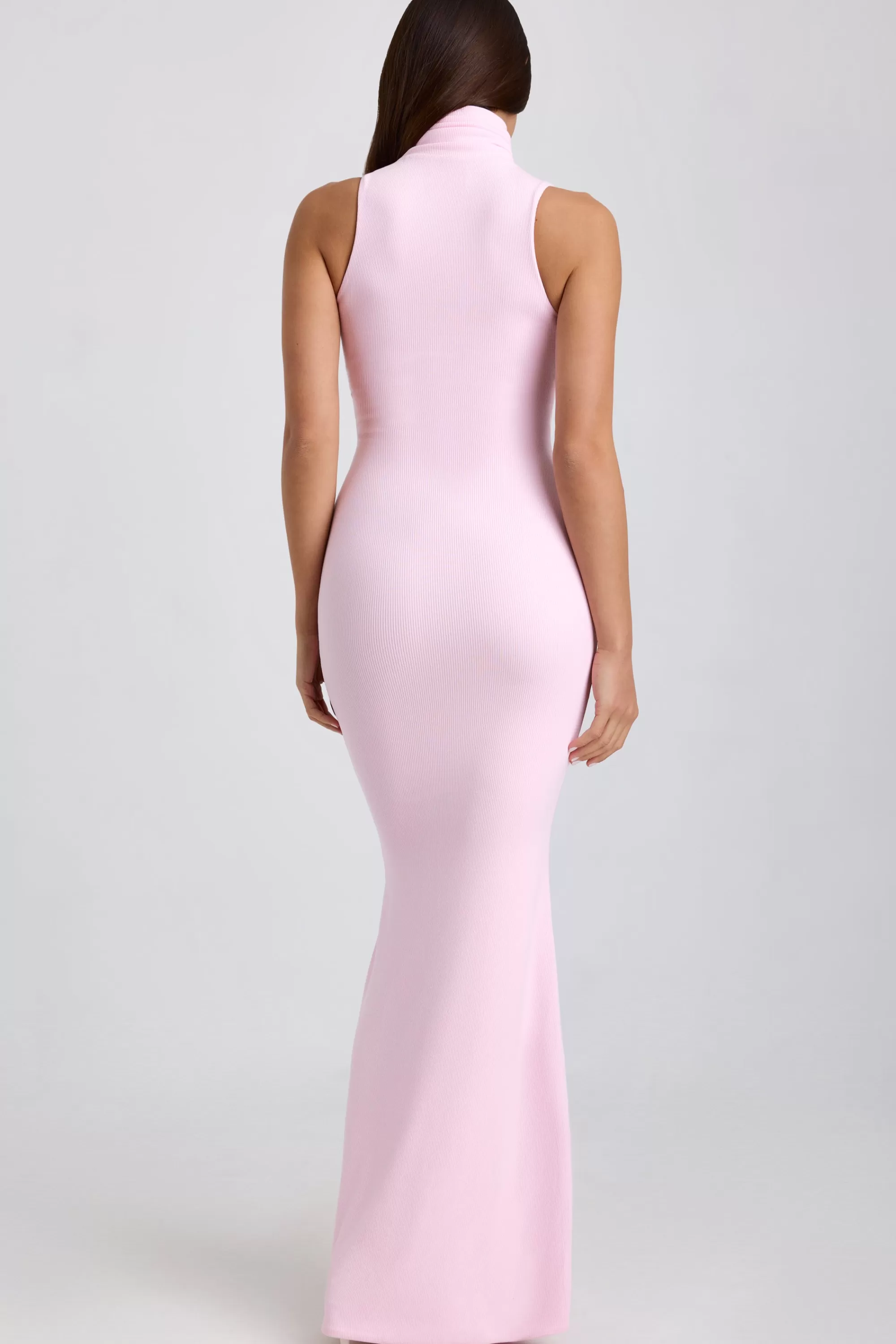 Oh Polly Ribbed Modal Turtleneck Maxi Dress In Blossom Pink Clearance