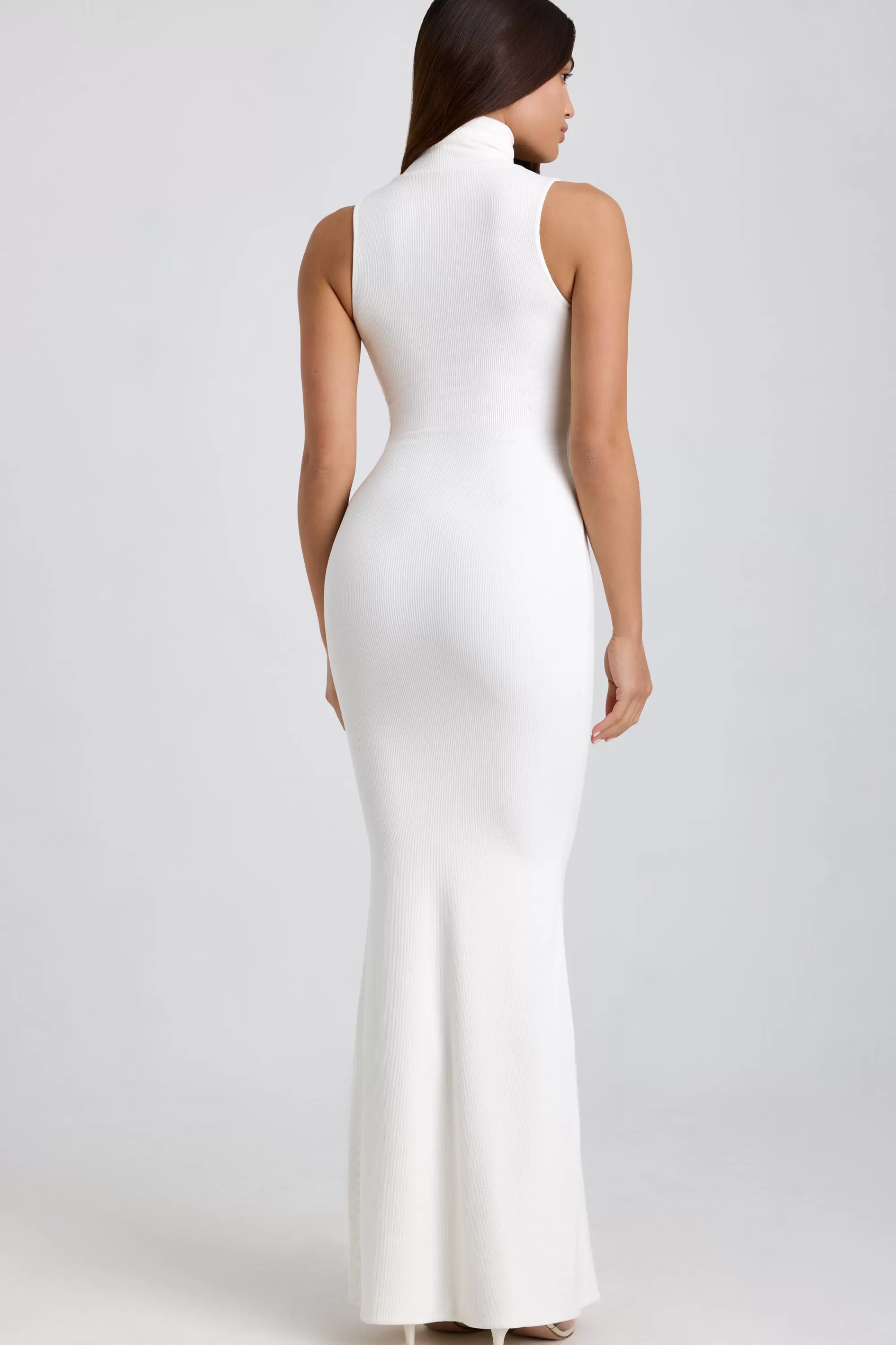 Oh Polly Ribbed Modal Turtleneck Maxi Dress In White Clearance