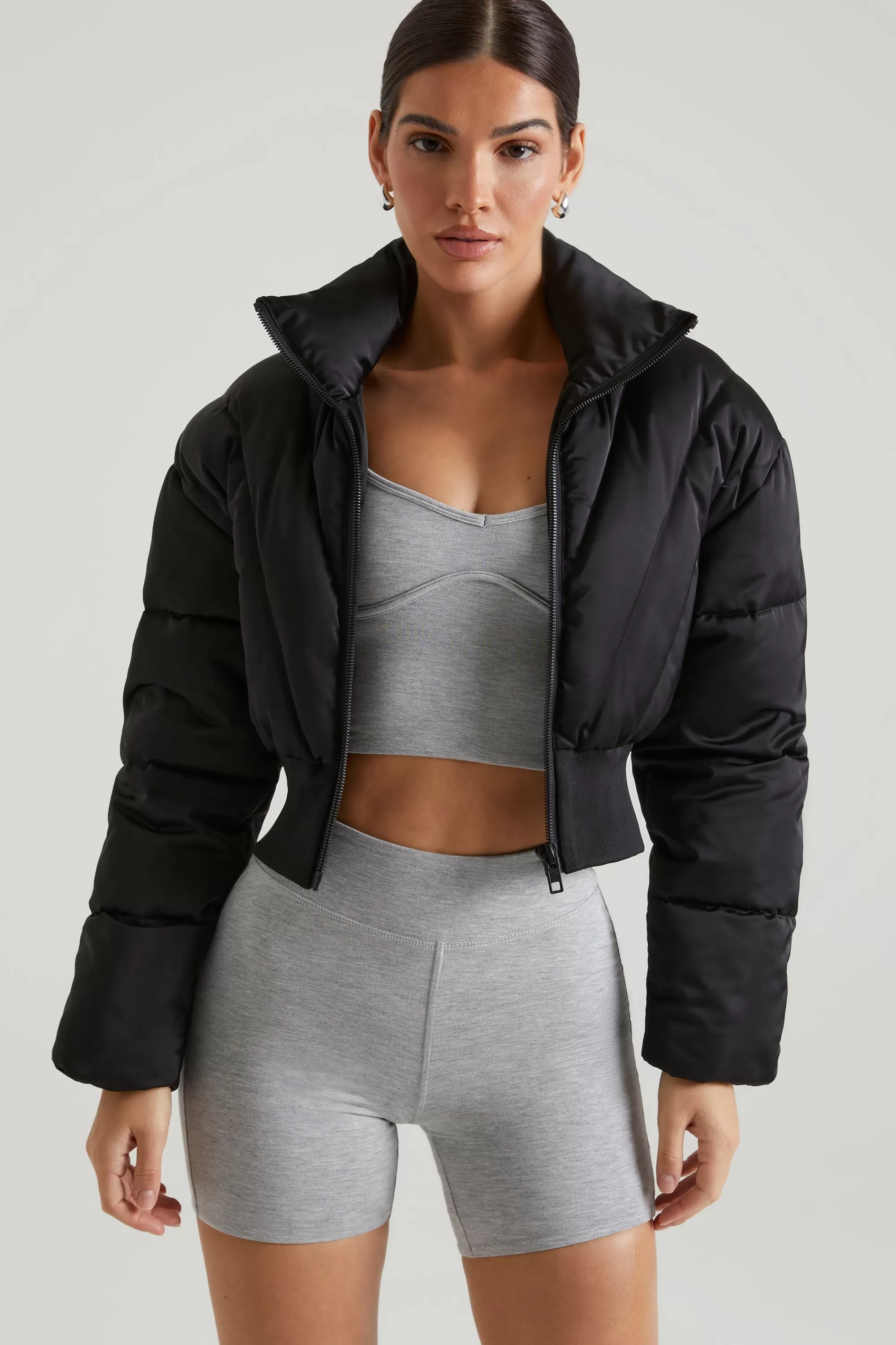 Oh Polly Ribbed Puffer Jacket In Black Cheap