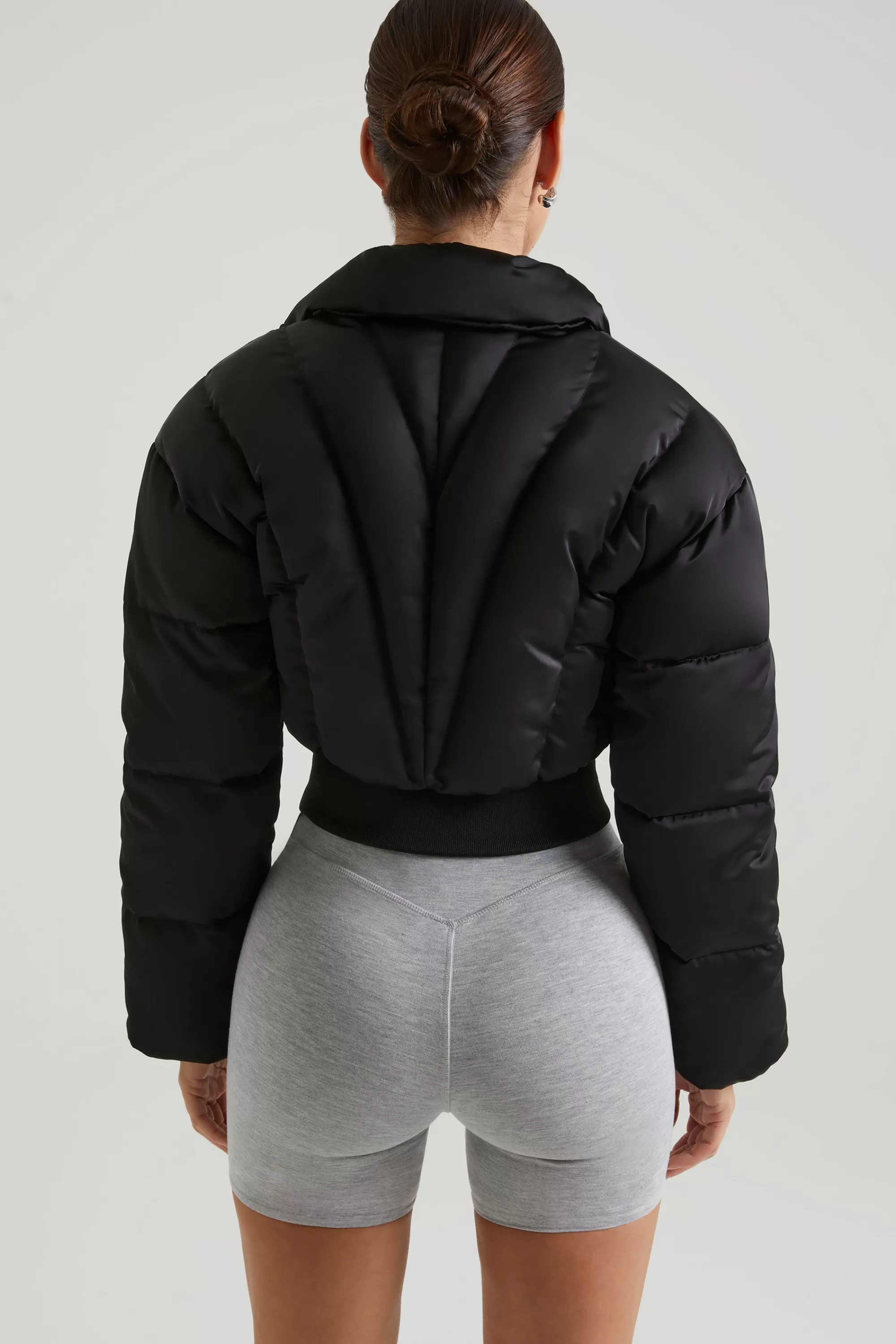 Oh Polly Ribbed Puffer Jacket In Black Cheap