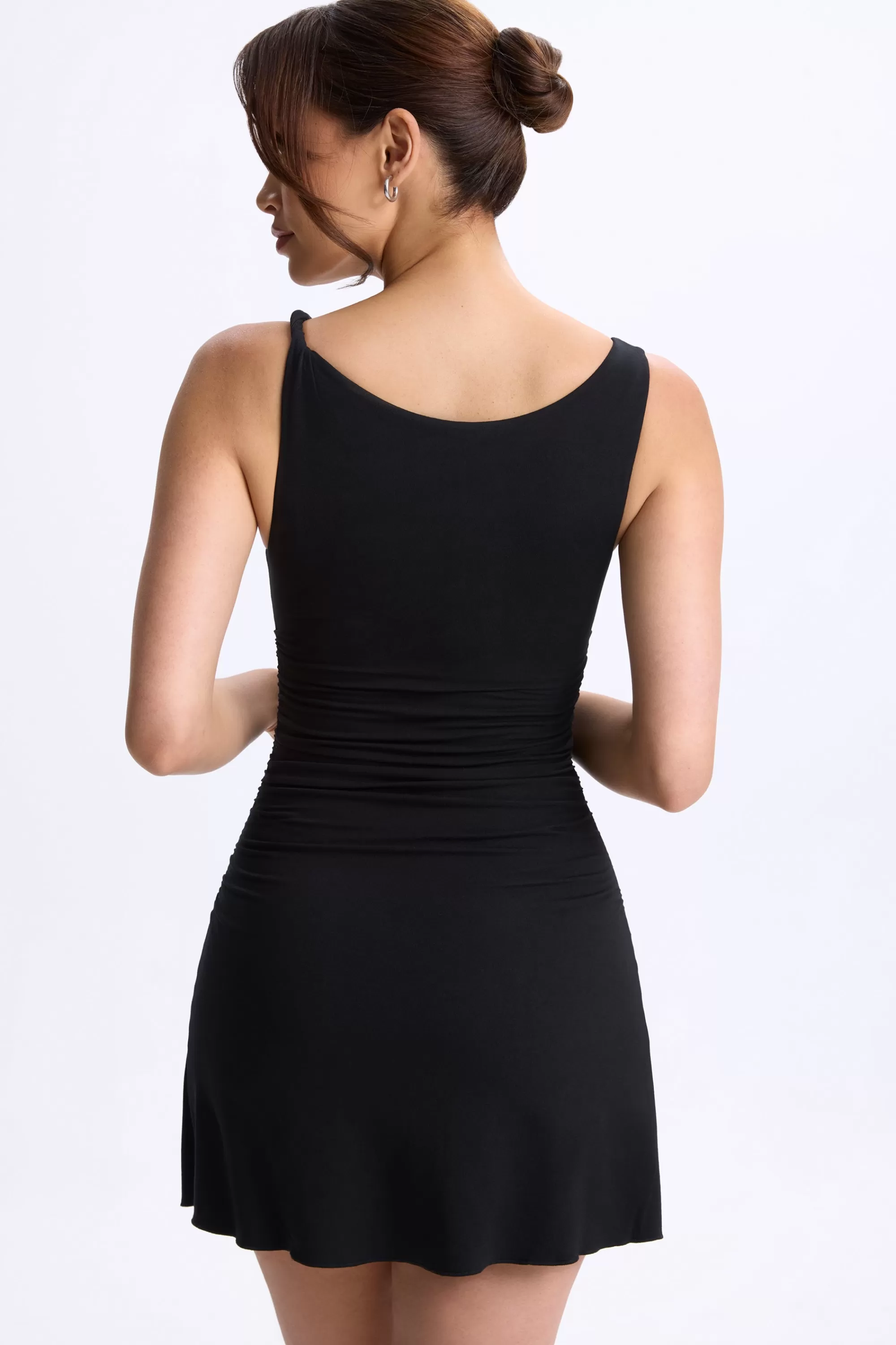 Oh Polly Ruched A-Line Micro Mini Dress In Black Flash Sale