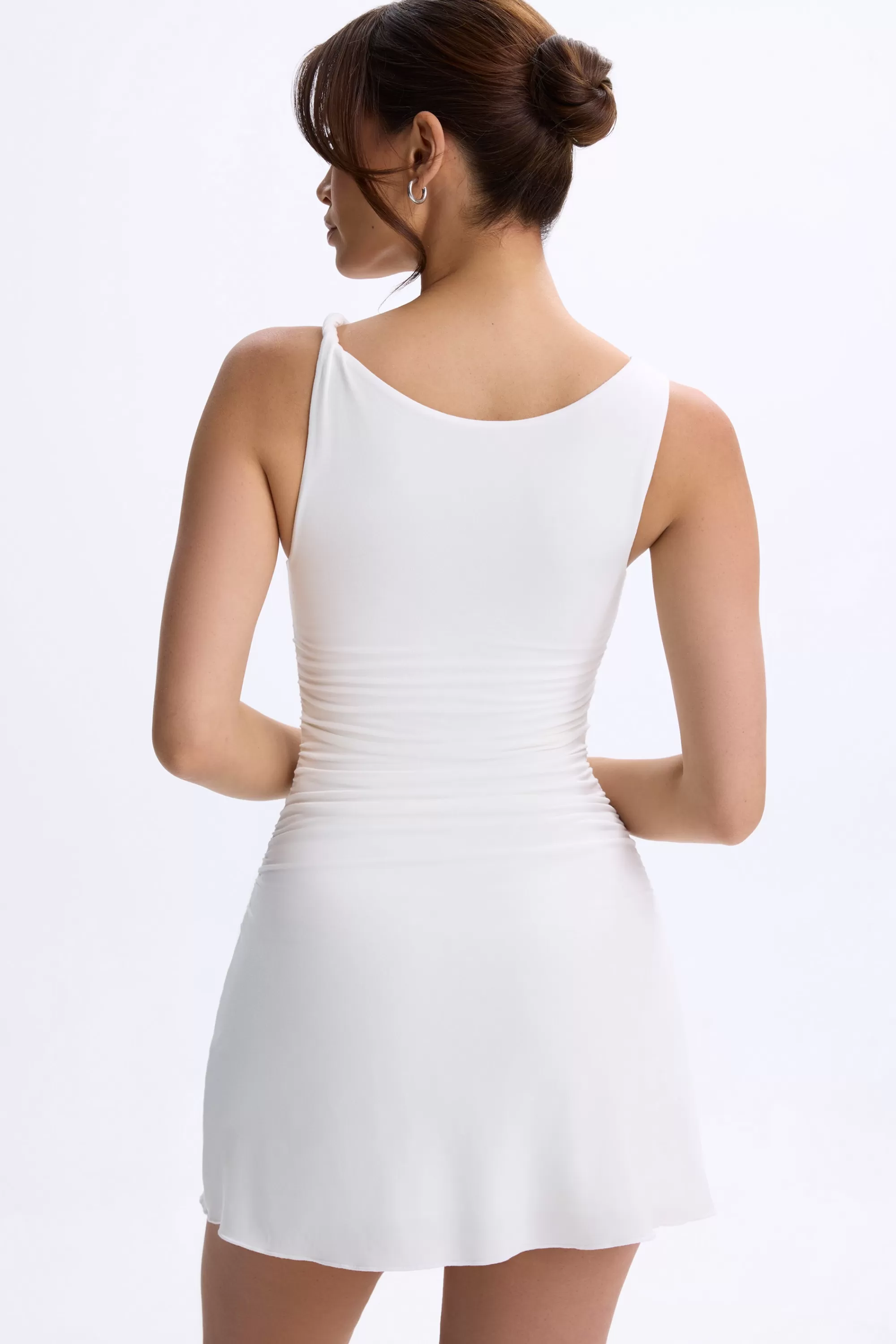 Oh Polly Ruched A-Line Micro Mini Dress In White Hot