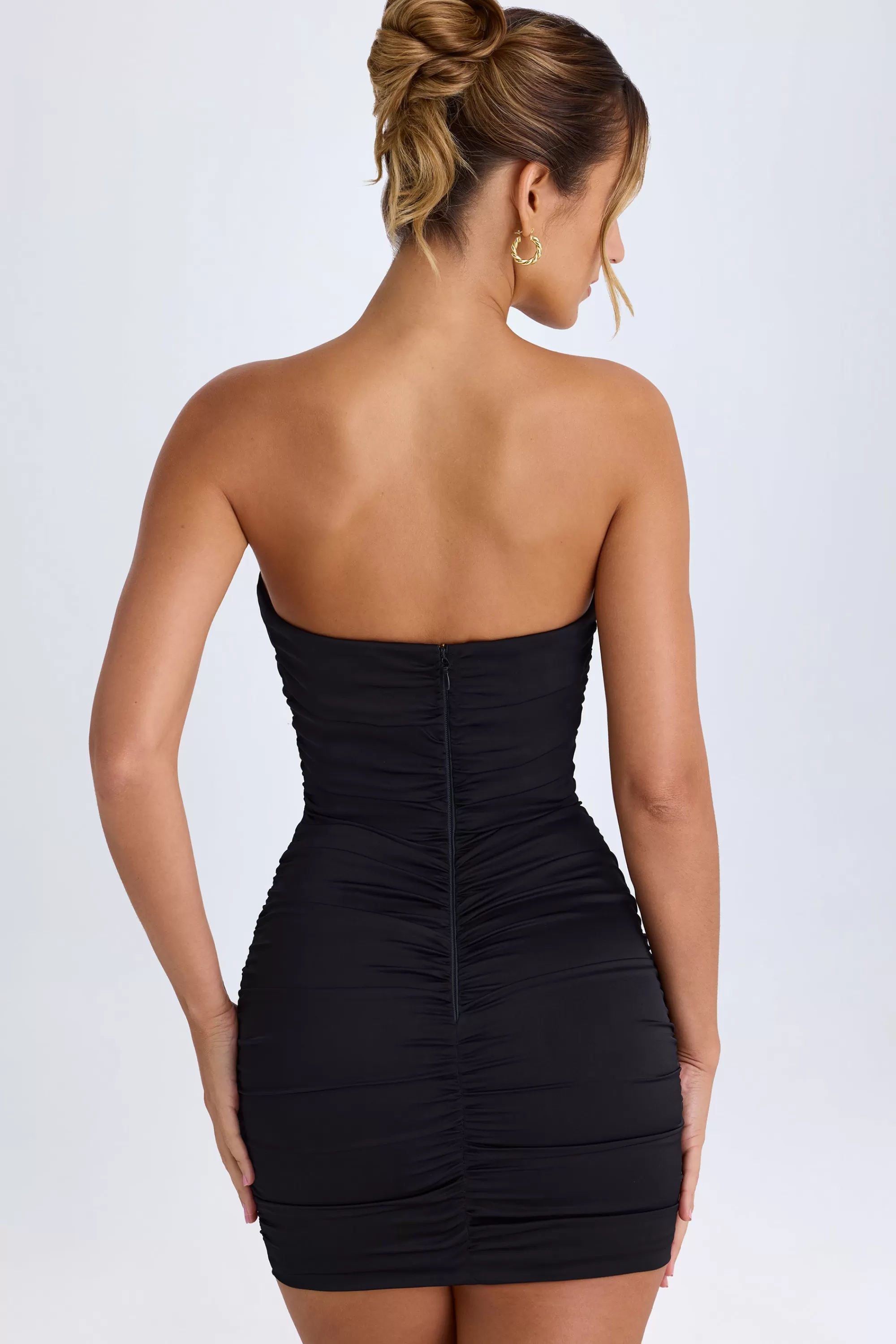 Oh Polly Ruched Bandeau Mini Dress In Black Best