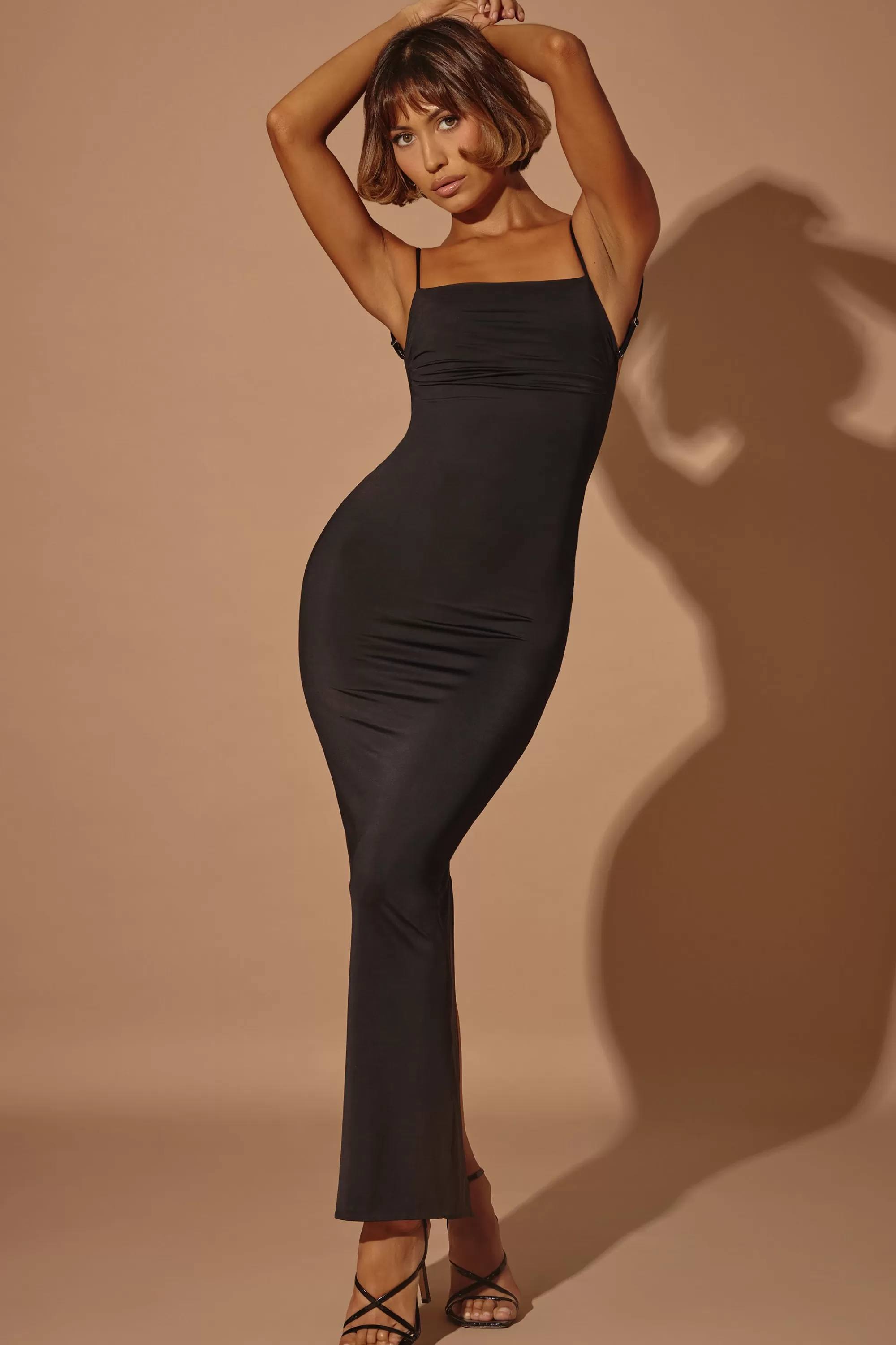 Oh Polly Ruched Bodycon Maxi Dress In Black Discount