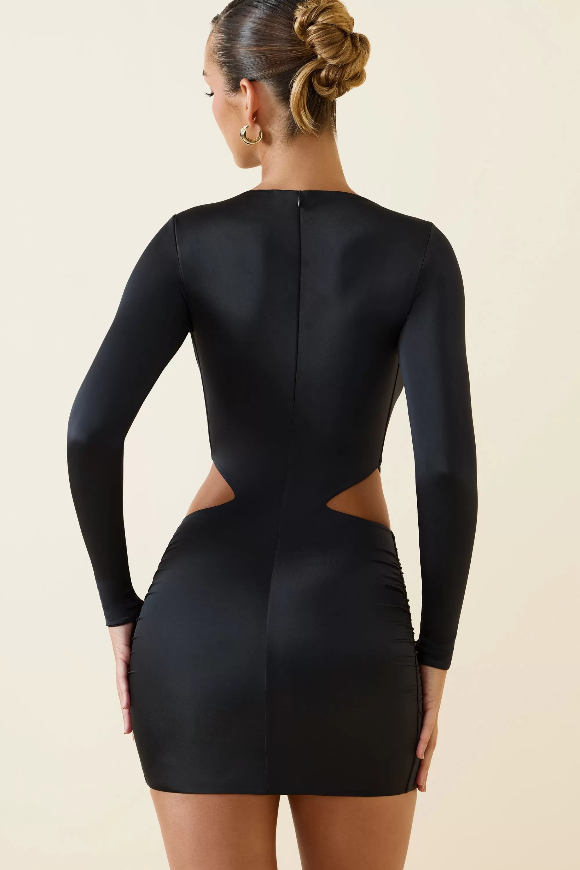 Oh Polly Ruched Cut-Out Mini Dress In Black Best Sale