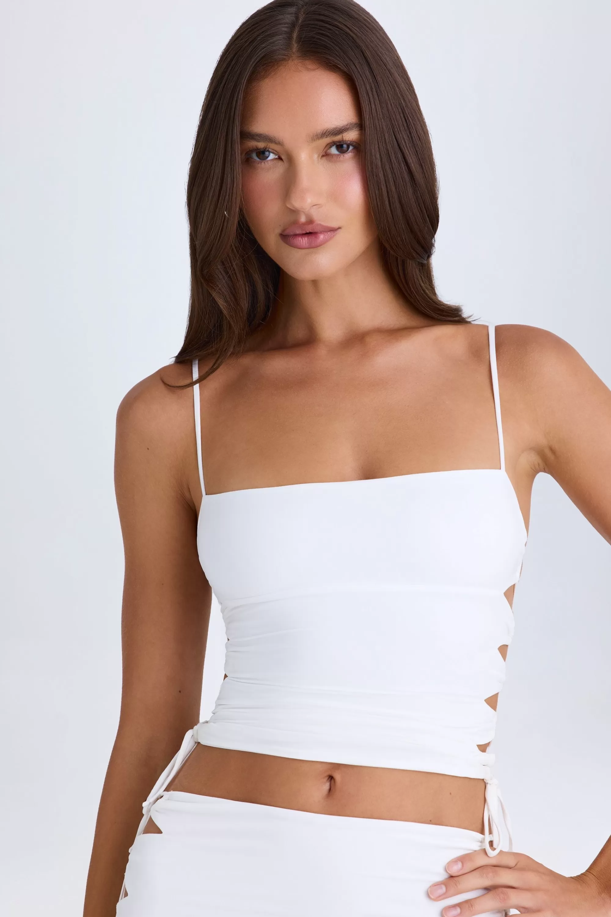 Oh Polly Ruched Cut-Out Top In White Best