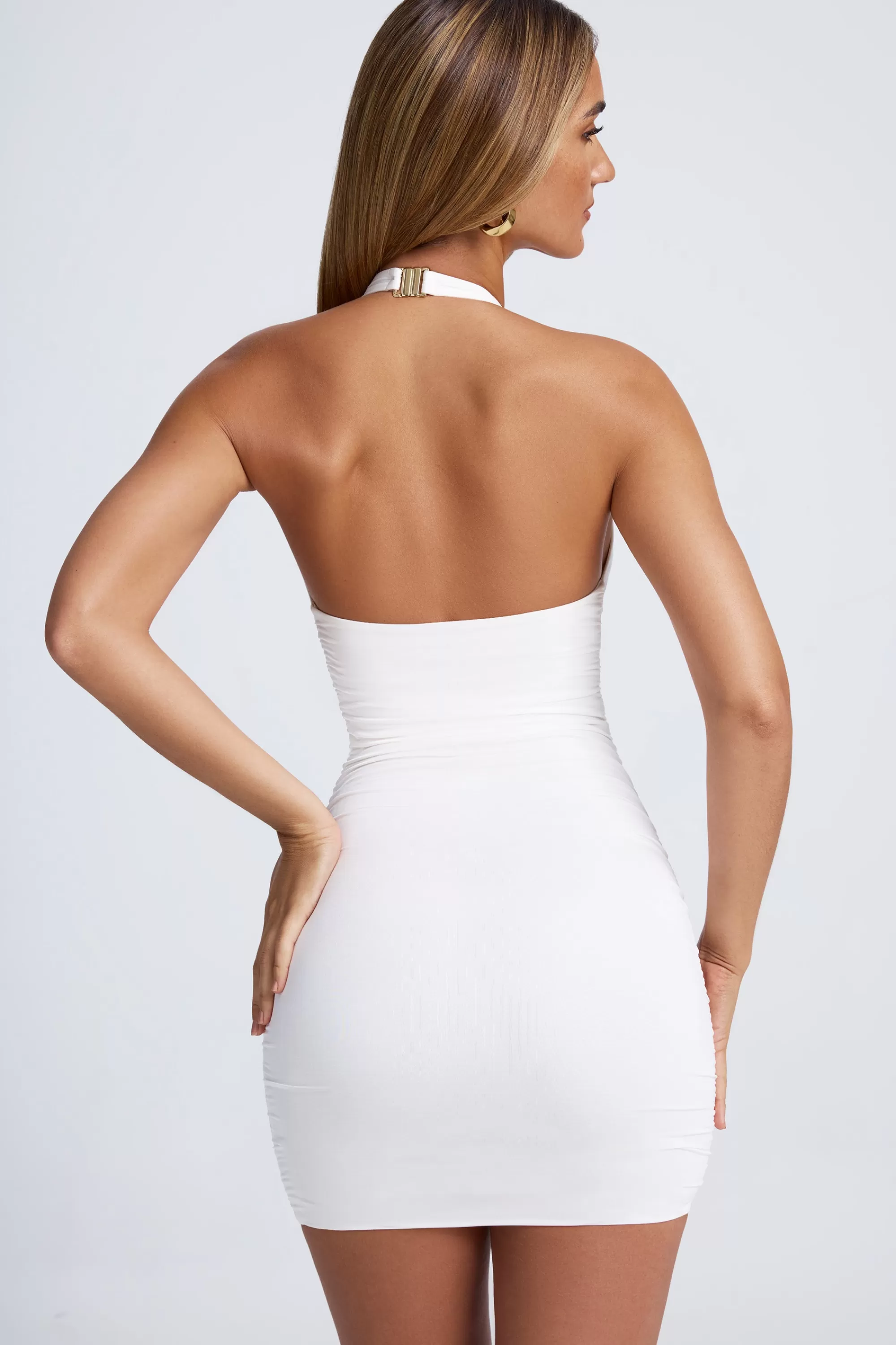 Oh Polly Ruched Halterneck Mini Dress In White Online