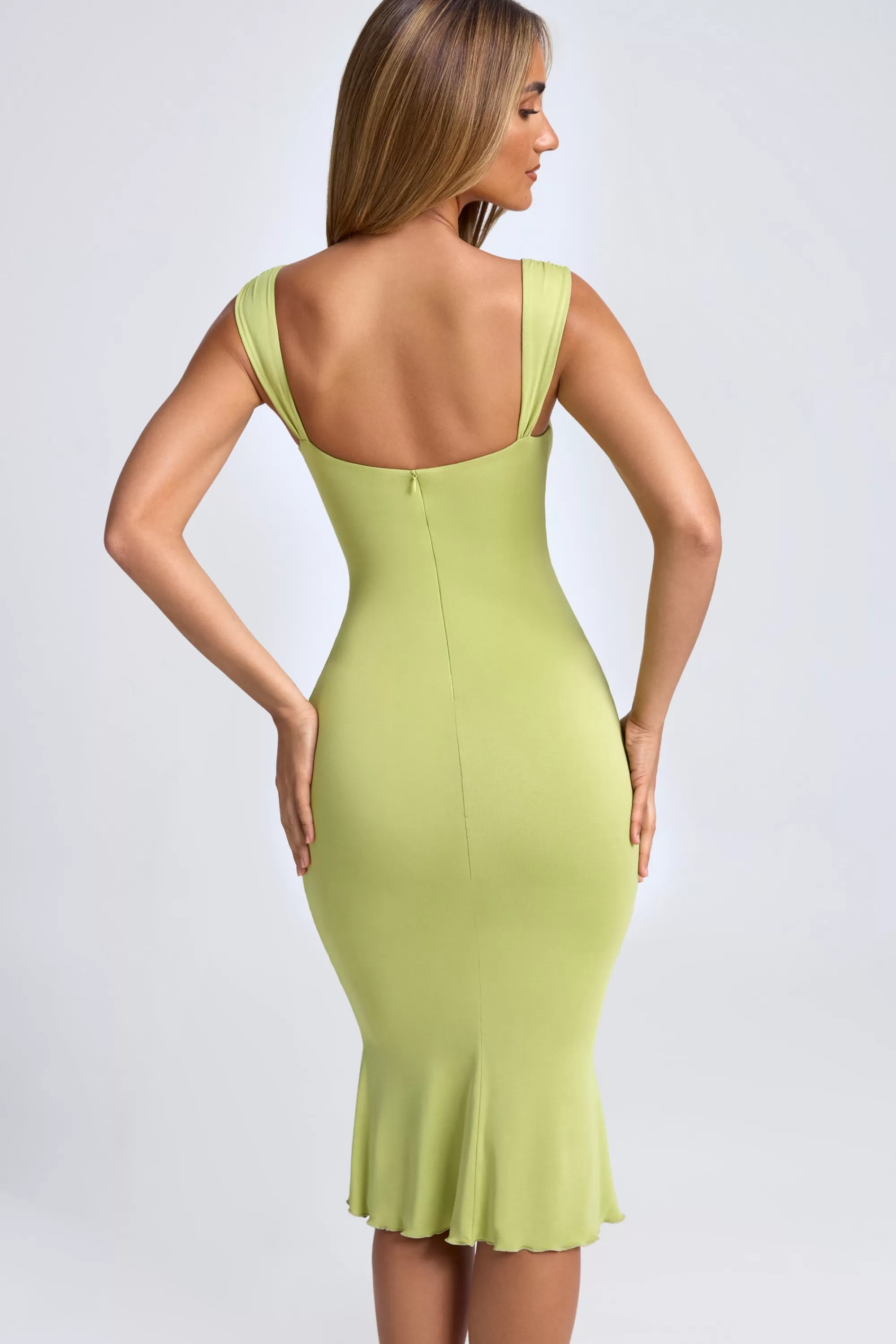 Oh Polly Ruched Hardware Detail Cut-Out Midaxi Dress In Olive Green Sale