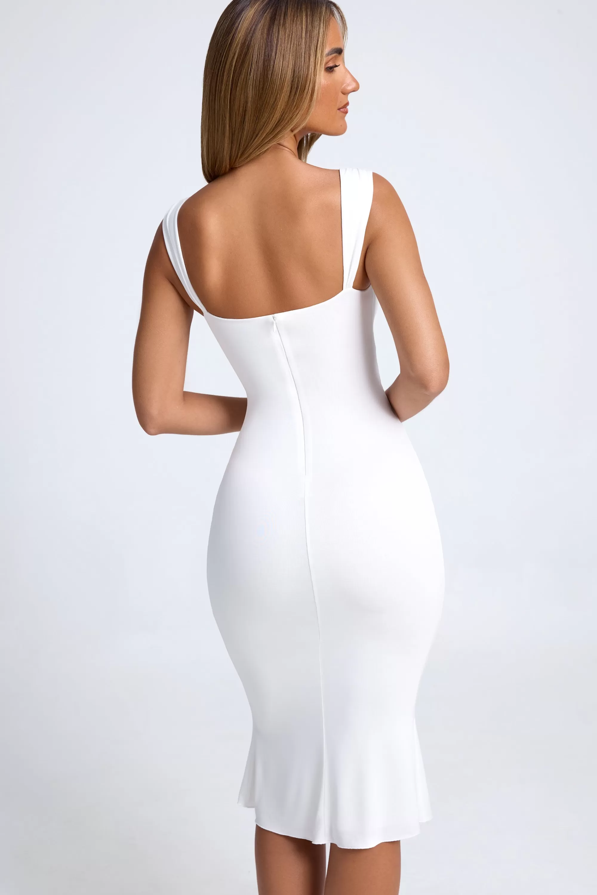 Oh Polly Ruched Hardware Detail Cut-Out Midaxi Dress In White Hot