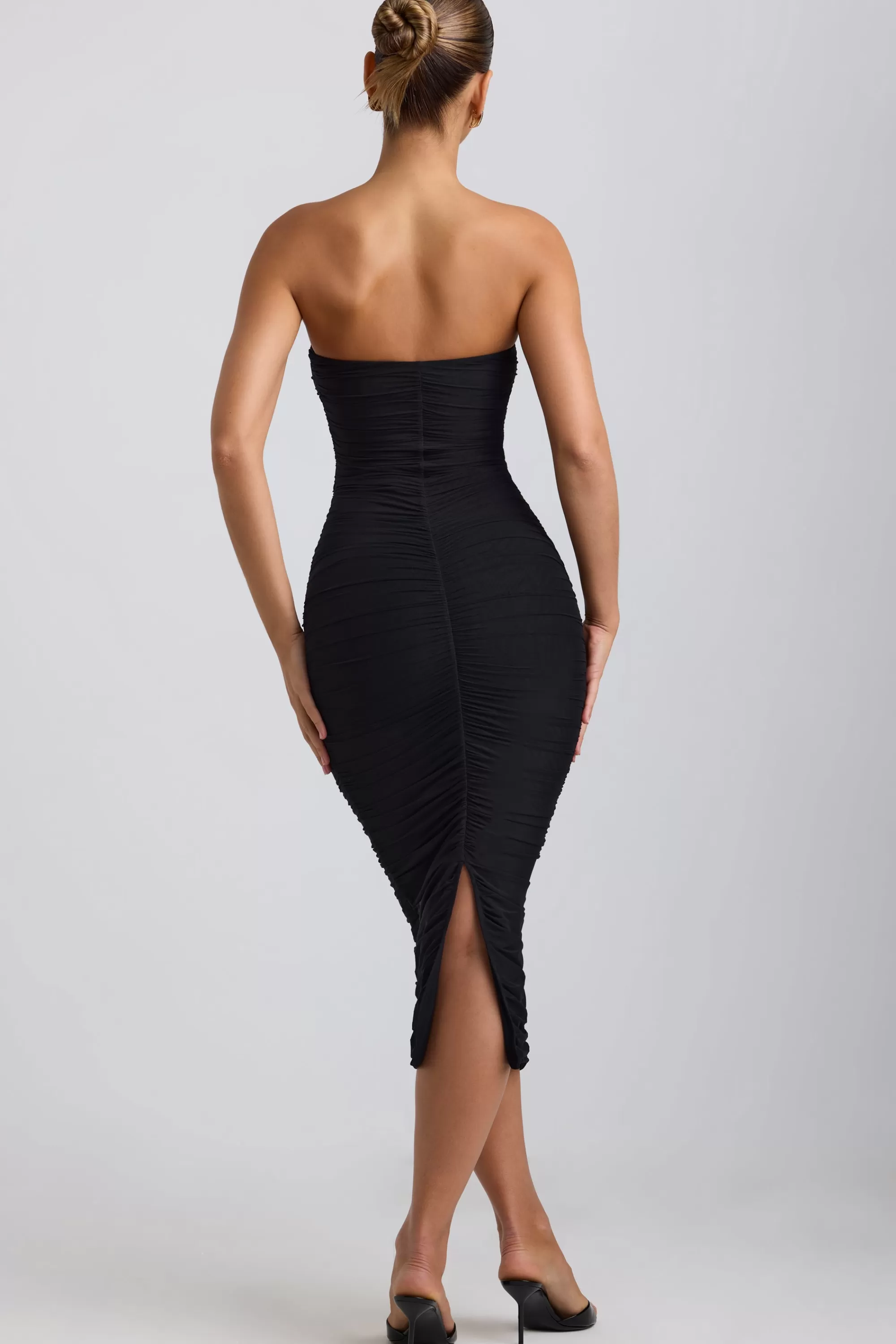 Oh Polly Ruched Hardware Detail Strapless Midaxi Dress In Black Shop