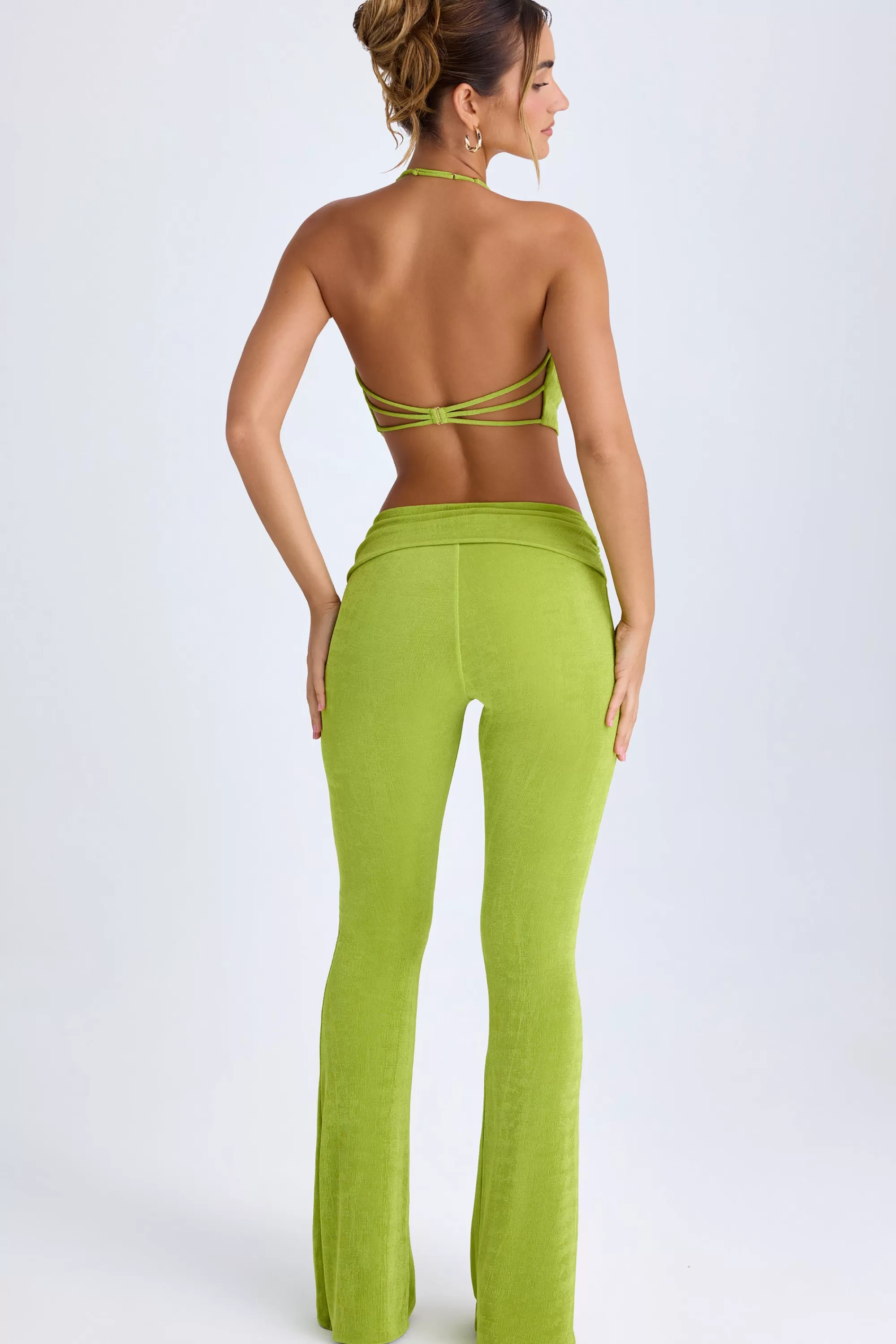 Oh Polly Ruched Mid-Rise Trousers In Pear Green Best Sale