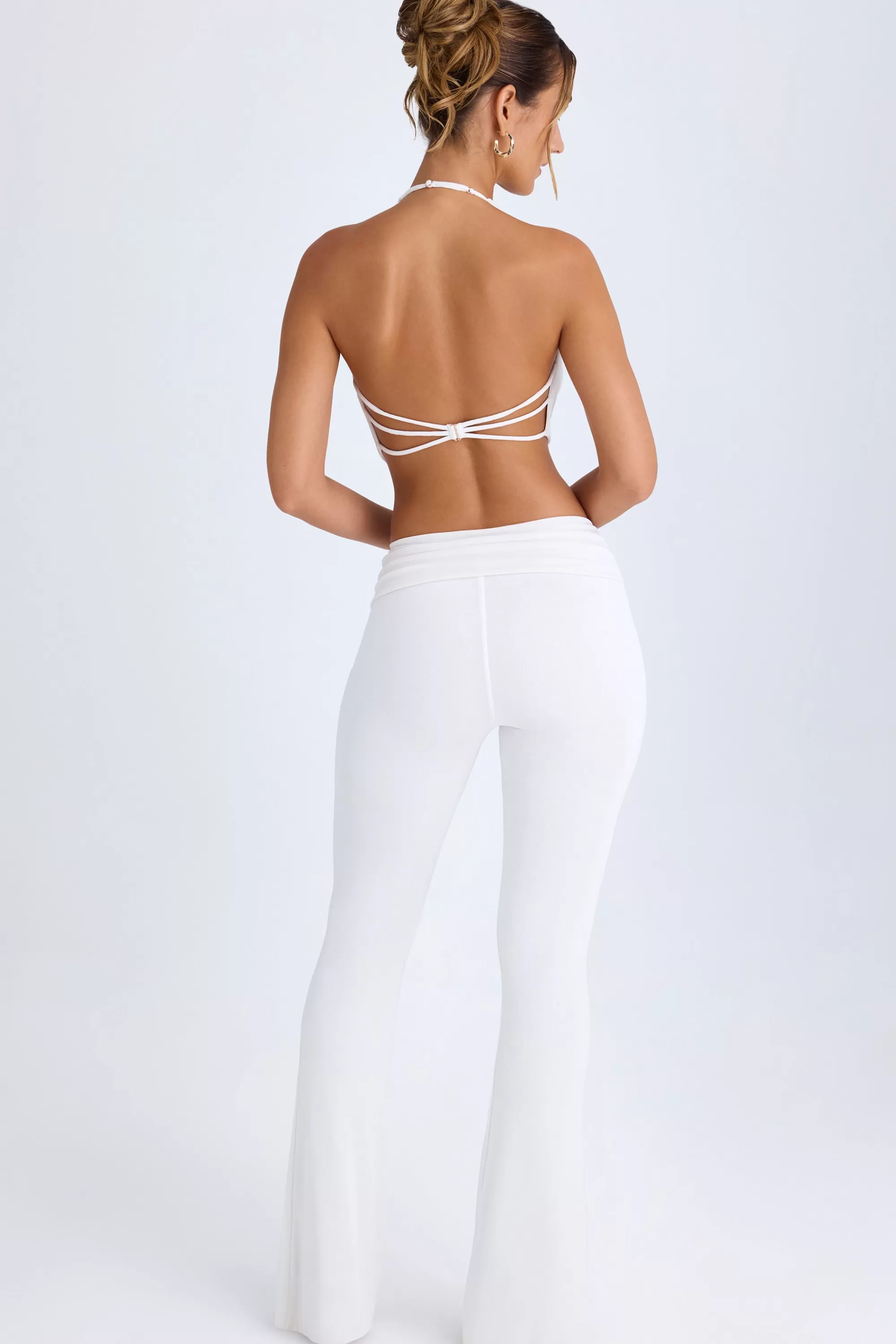 Oh Polly Ruched Mid-Rise Trousers In White Shop