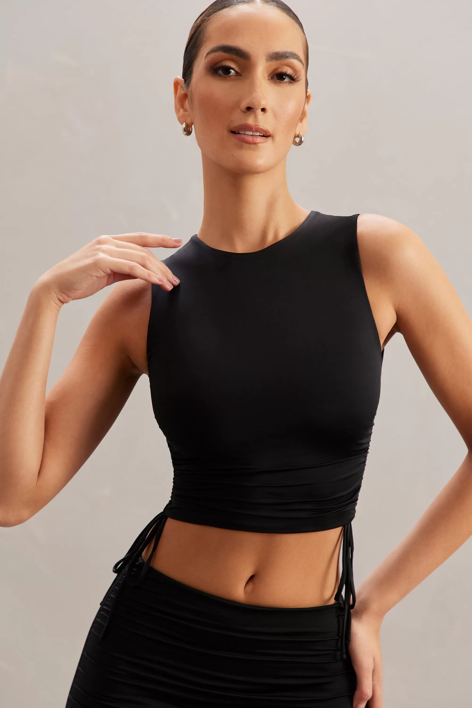 Oh Polly Ruched Tank Top In Black Best