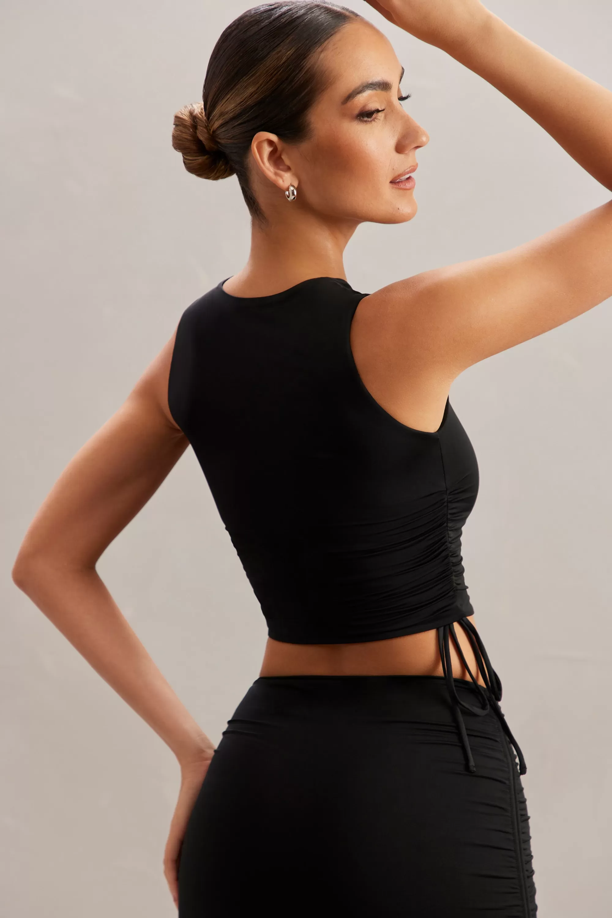 Oh Polly Ruched Tank Top In Black Best