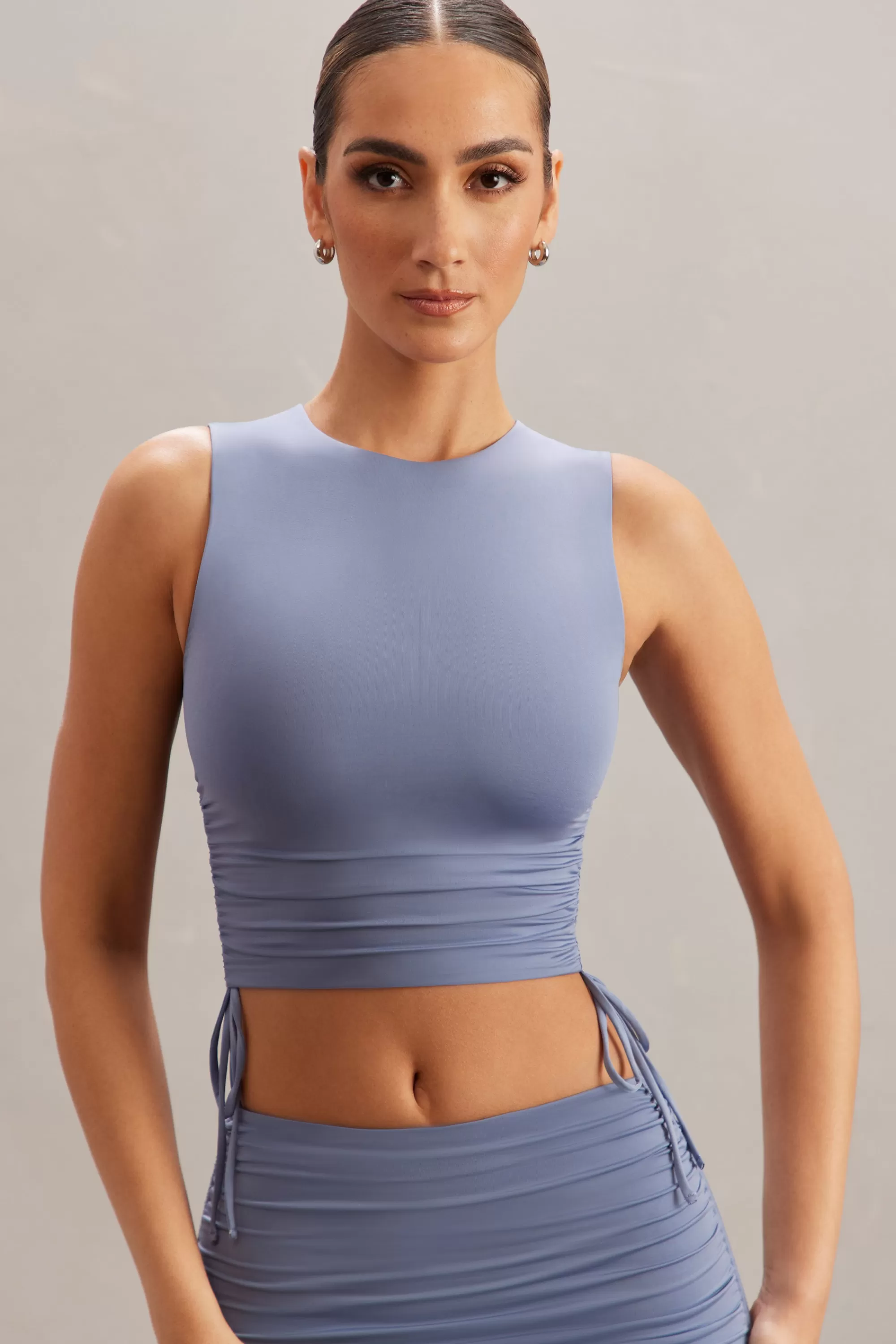 Oh Polly Ruched Tank Top In Blue Sale