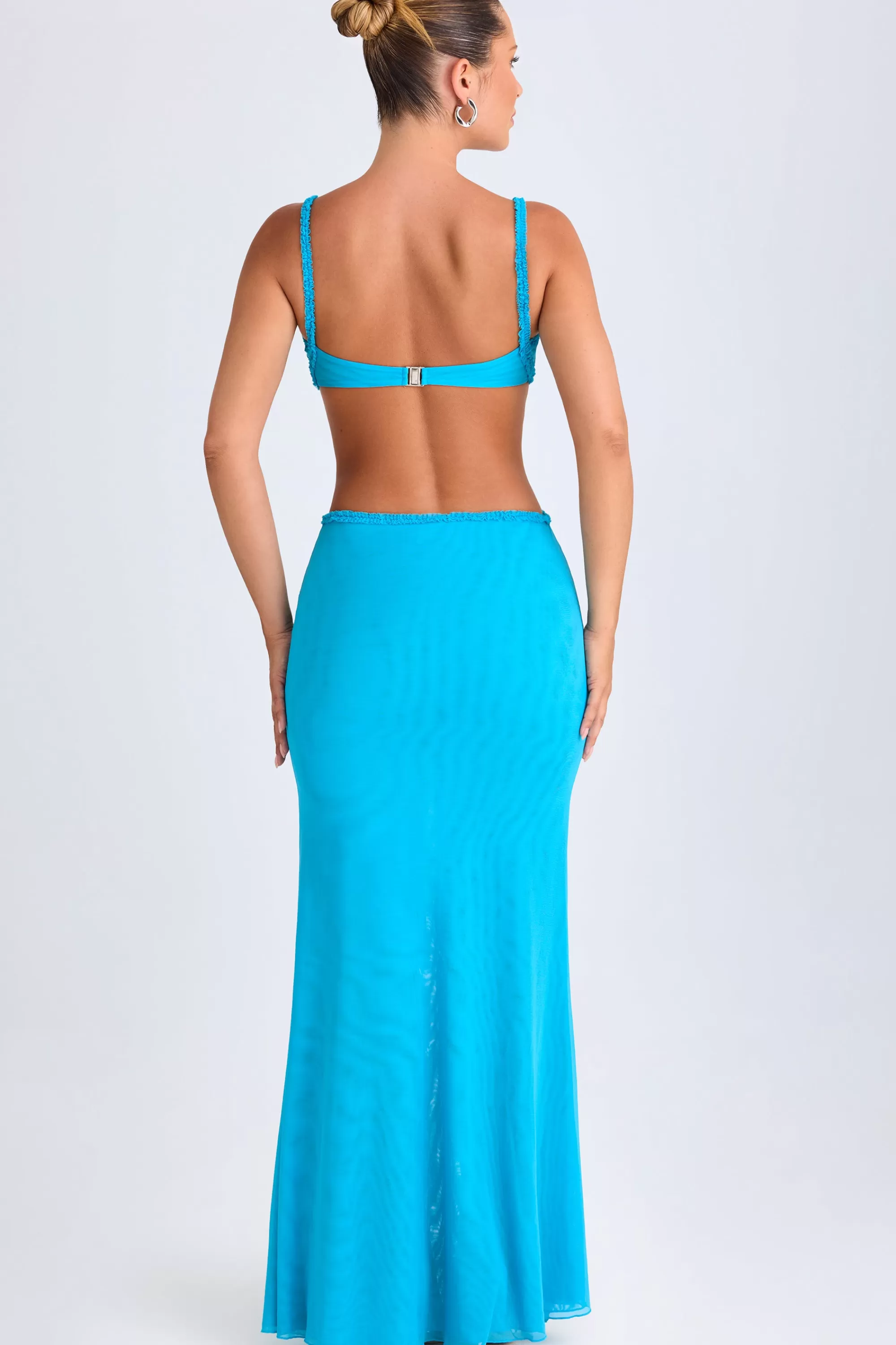 Oh Polly Ruffle-Appliqué Cut-Out Maxi Dress In Aqua Blue Store