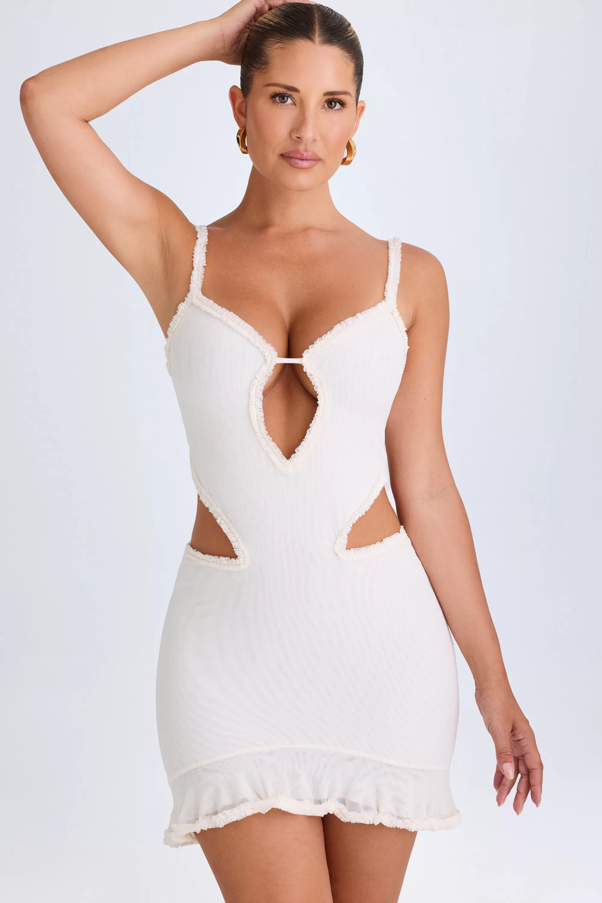 Oh Polly Ruffle-Appliqué Cut-Out Mini Dress In White Best