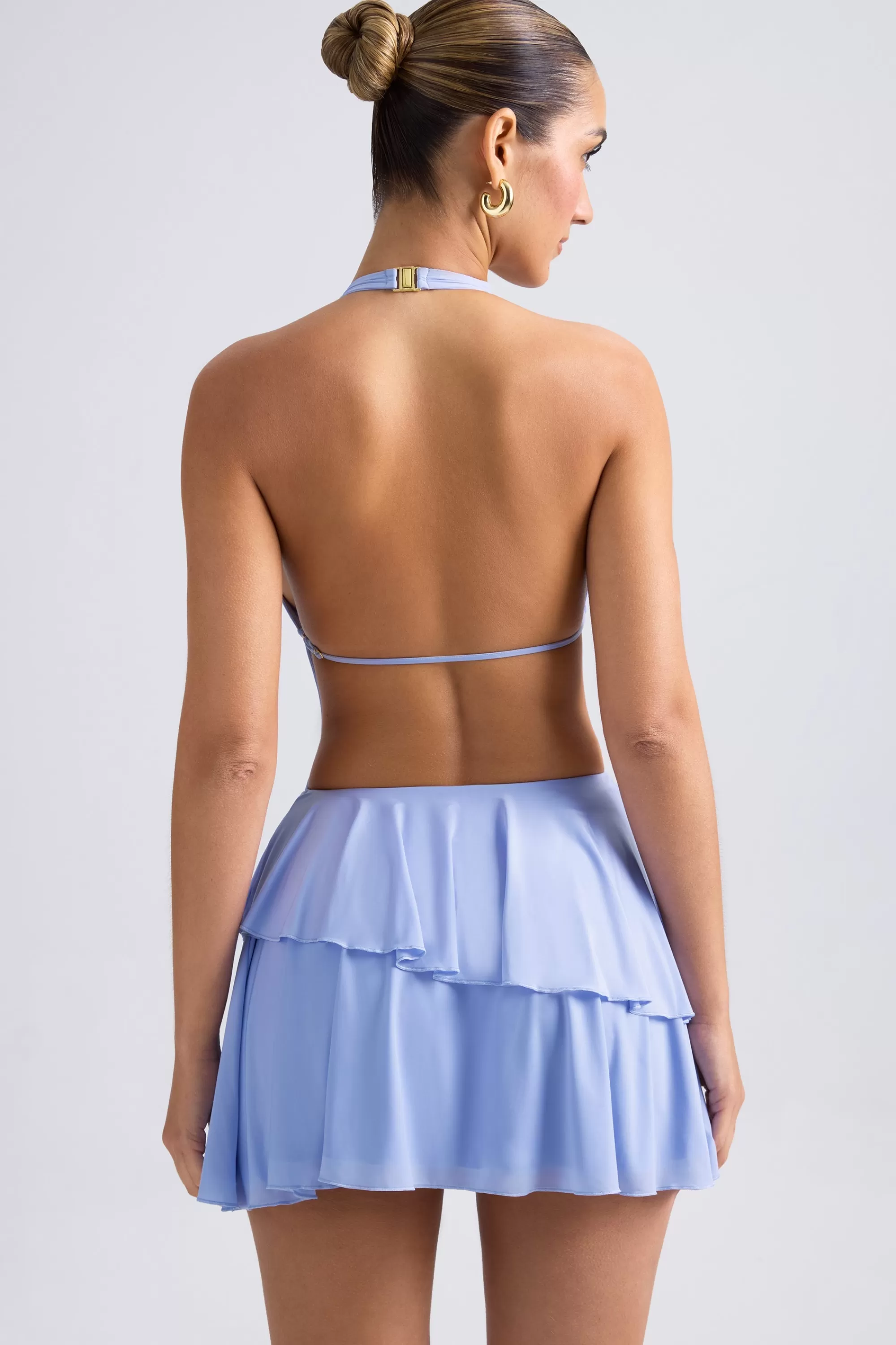 Oh Polly Ruffled Cut-Out Halterneck Mini Dress In Periwinkle Blue Discount