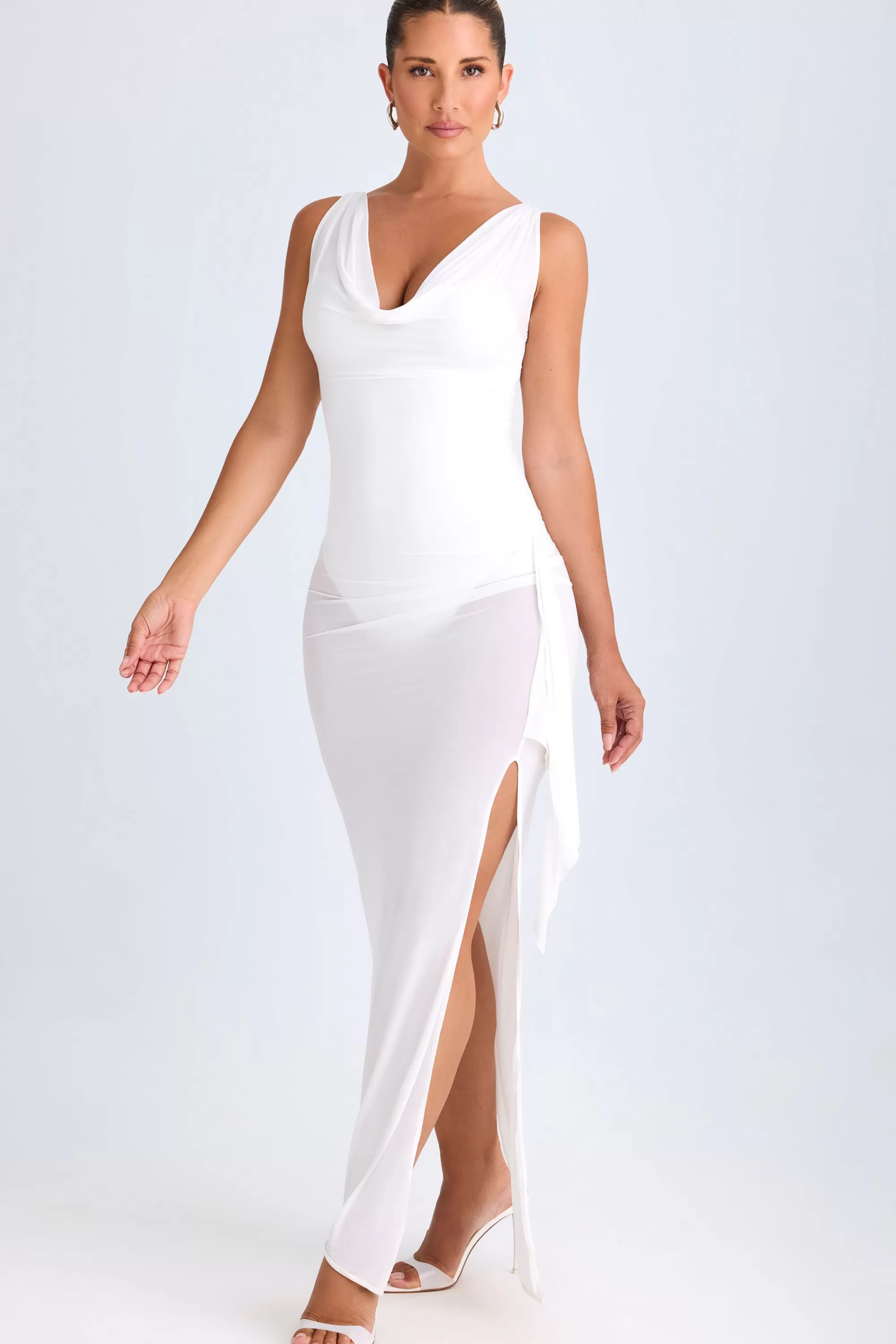 Oh Polly Ruffle-Trim Cowl-Neck Midaxi Dress In White Fashion