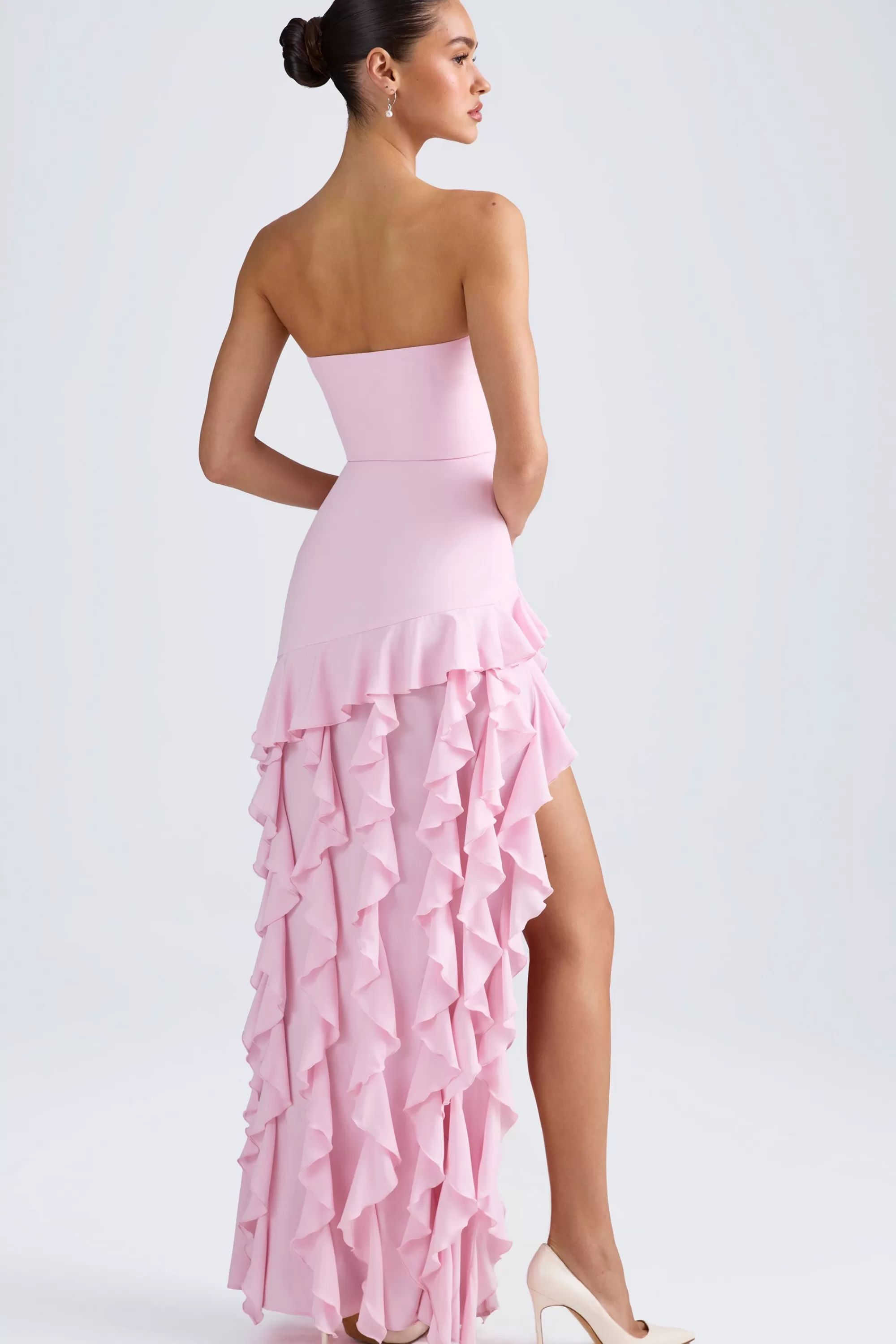 Oh Polly Ruffle-Trim Strapless Gown In Light Pink Online