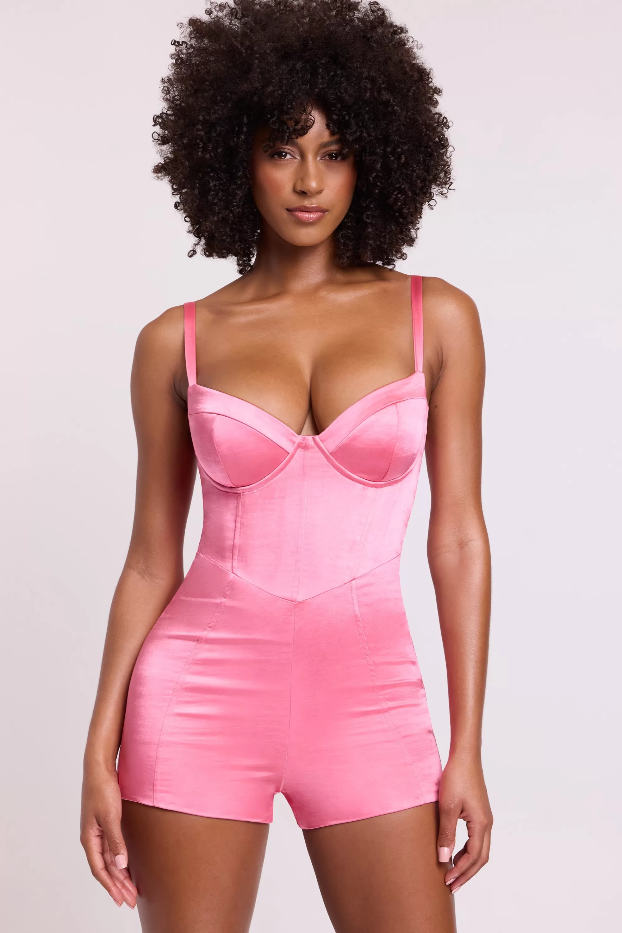 Oh Polly Satin Corset Playsuit In Pink Best