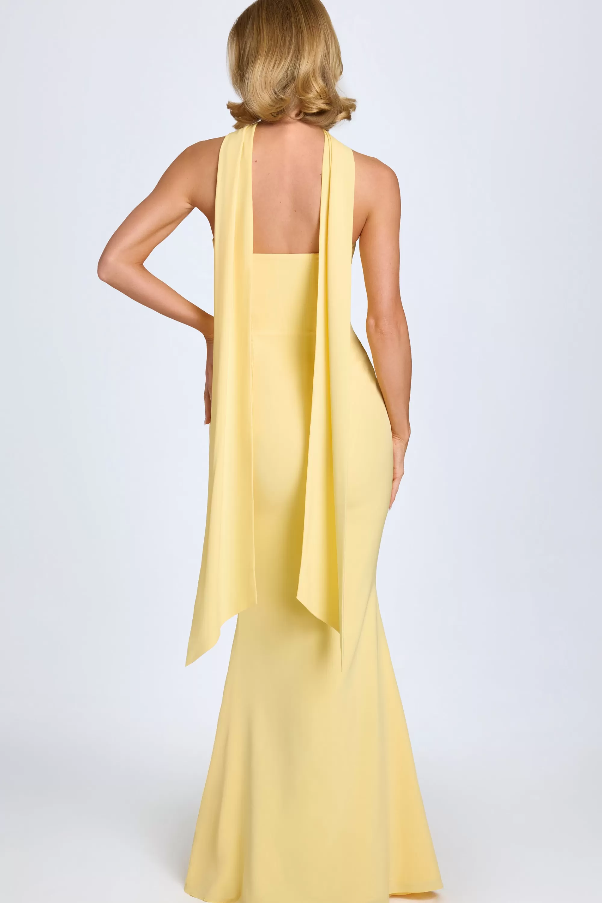 Oh Polly Scarf-Detail Strapless Gown In Pastel Yellow Best Sale