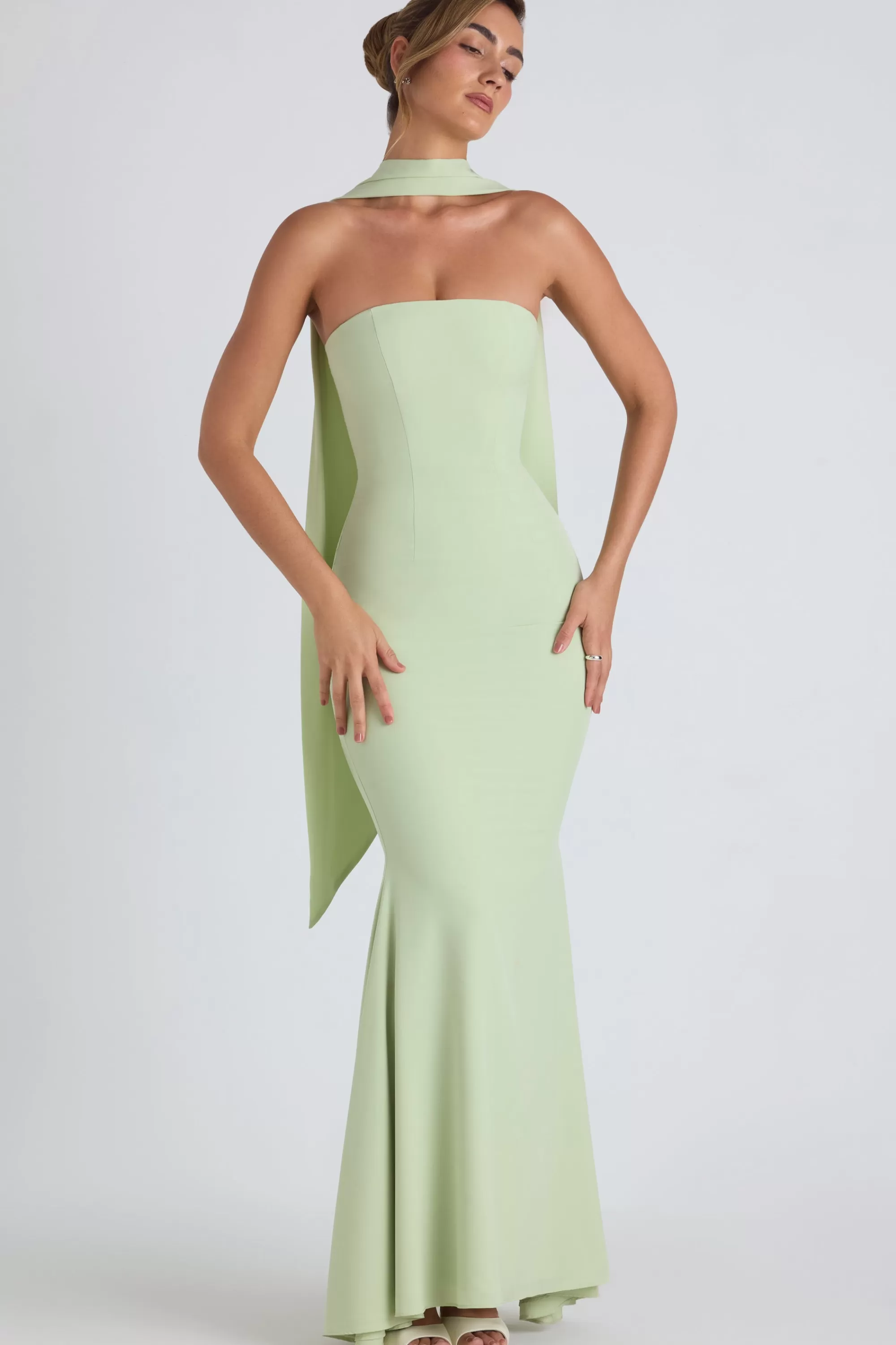 Oh Polly Scarf-Detail Strapless Gown In Spring Green Online